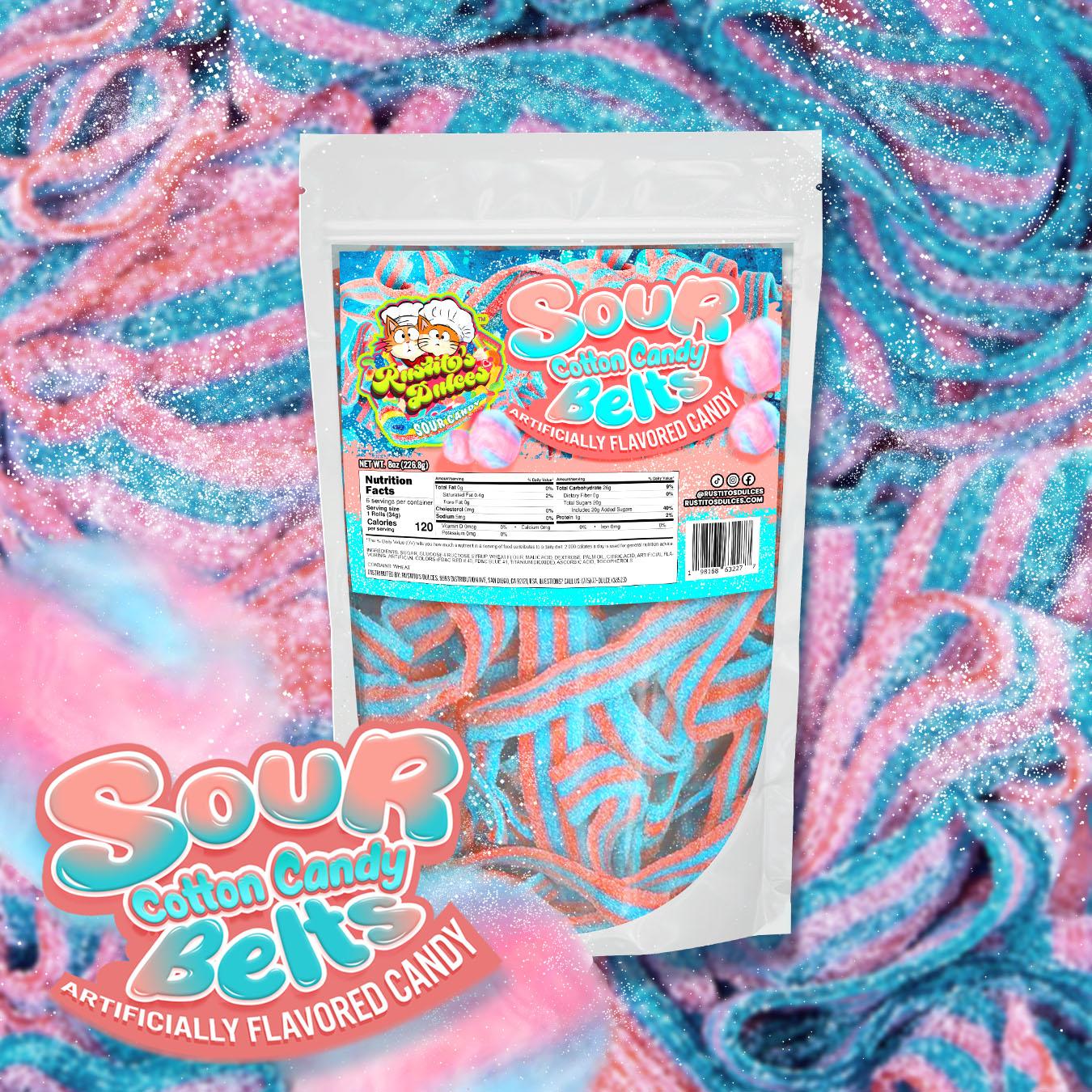 Sour Cotton Candy Belts - Irresistibly Sweet Chewy Snack and Tangy Treats for All Ages