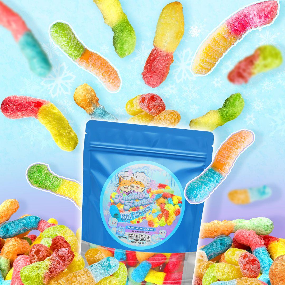 Freeze-Dried Neon Sour Worms 2oz Bag sour candies