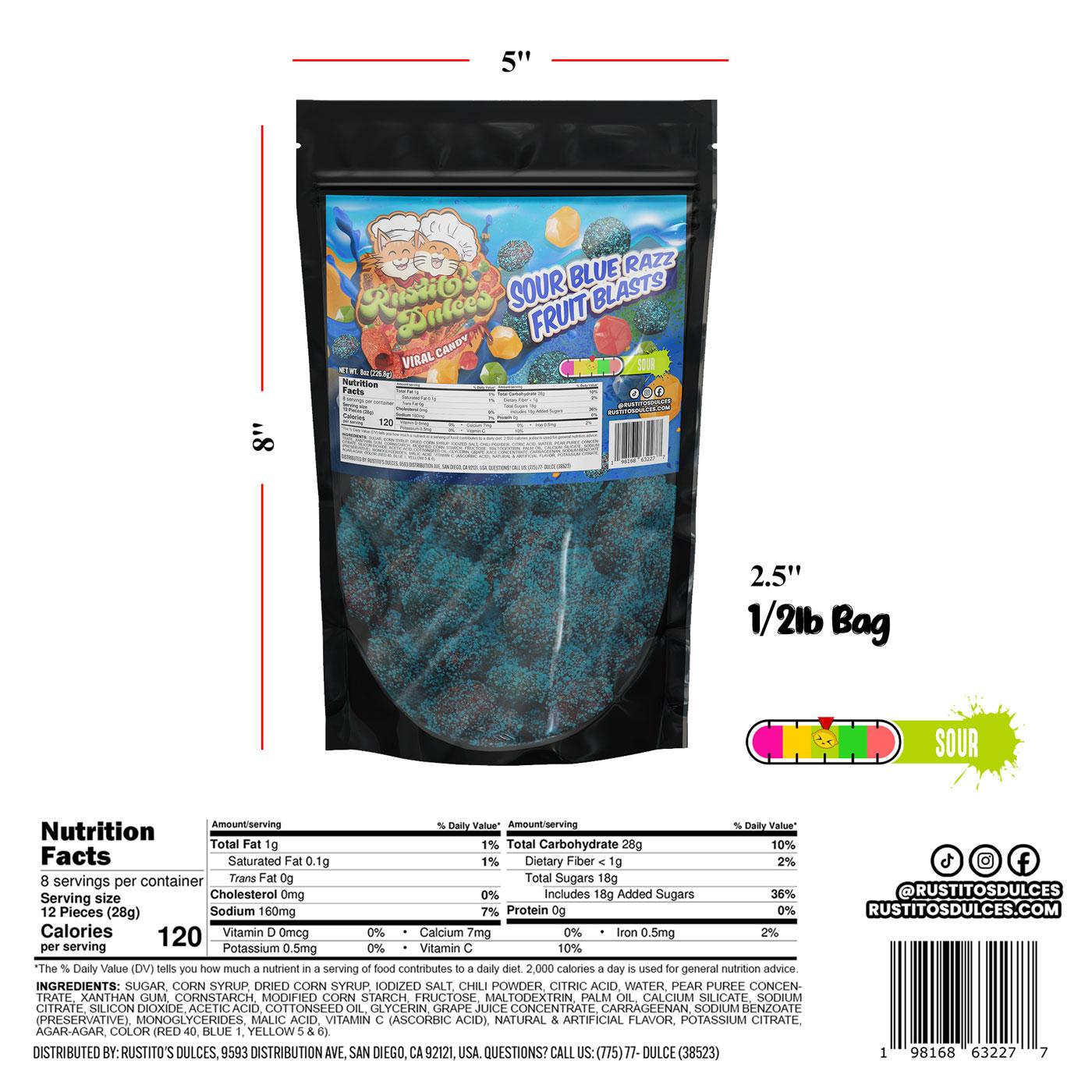 Sour Blue Razz Fruit Blasts Gushers Enchilados Viral Tangy, Sweet, Sour and Irresistibly Delicious Treats Gummy Candy Snack