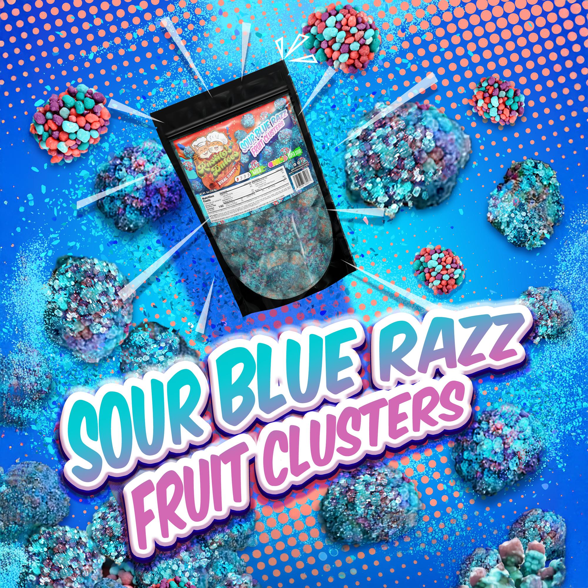 Sour Blue Razz Fruit Clusters - 8oz bag - an electrifying fusion of sour and sweet! Candy Snack