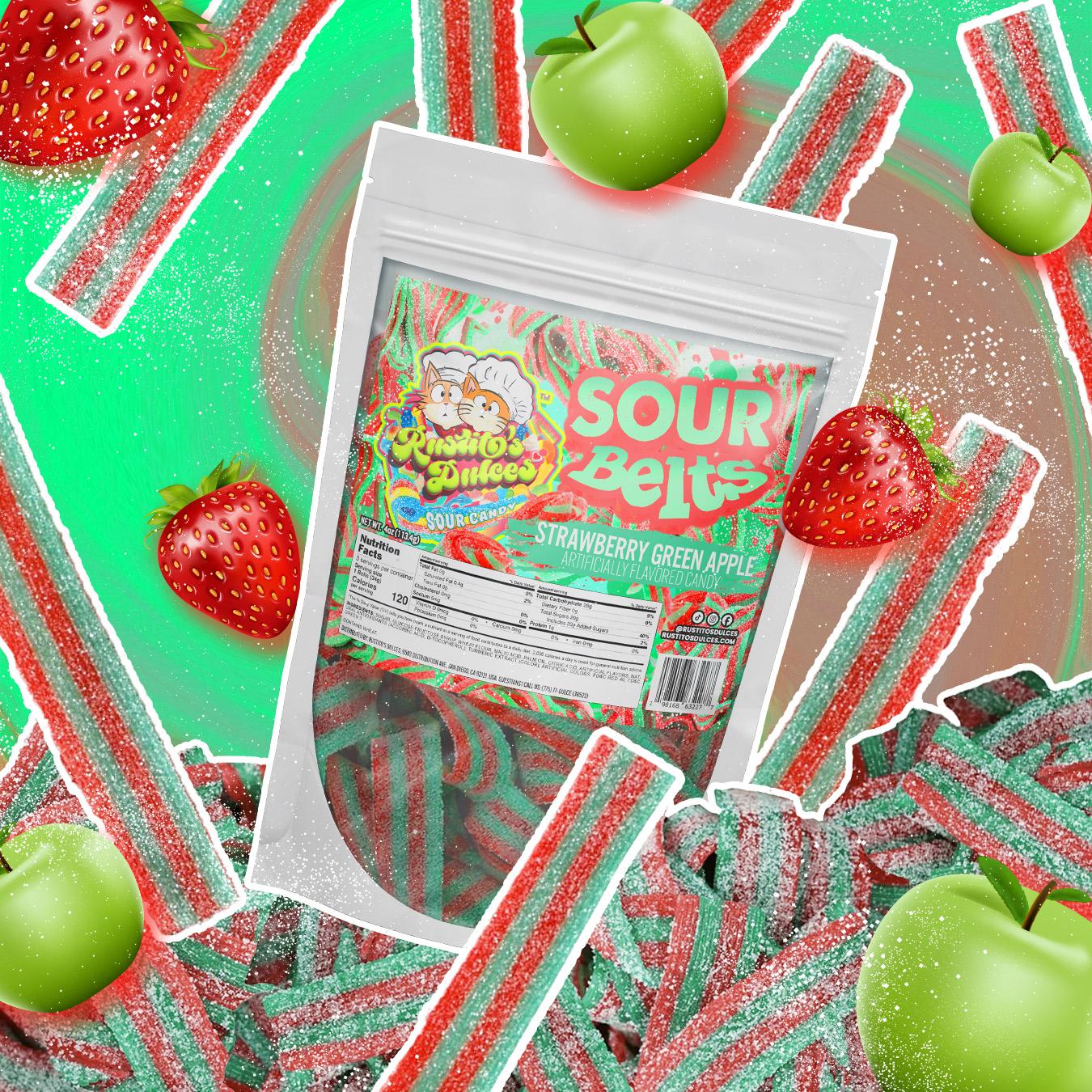Strawberry Green Apple Sour Belts - A Fruity Fusion of Sweetness and Tanginess