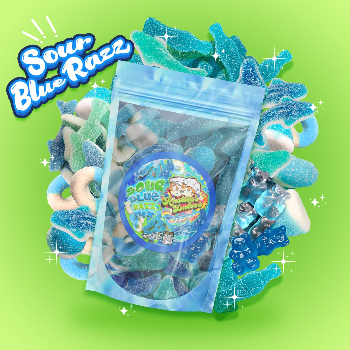 Blue Raspberry Sour Razzles Sour Blue Razz Gummy Mix - Tangy Blue Raspberry Snack Gummi Mix for So ...