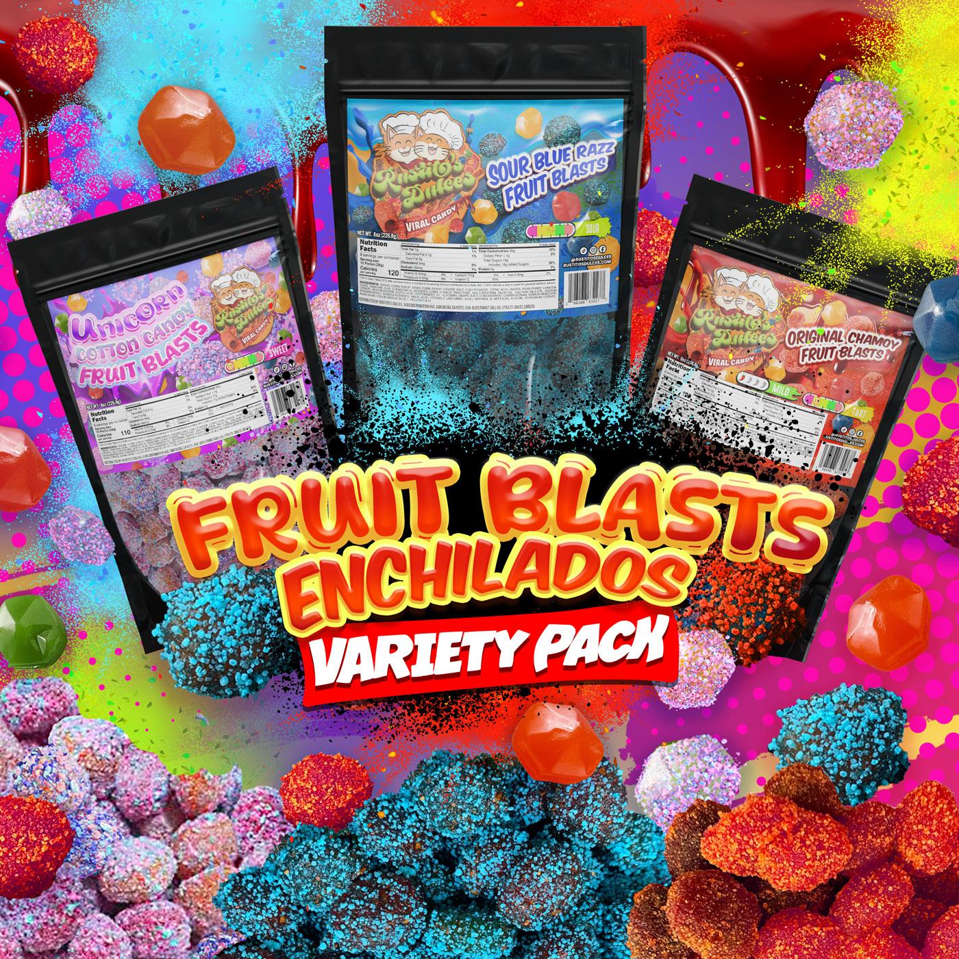 3-Flavor Variety Pack Fruit Blasts Enchilados - Sweet & Spicy Treats for Every Craving Snack Candy