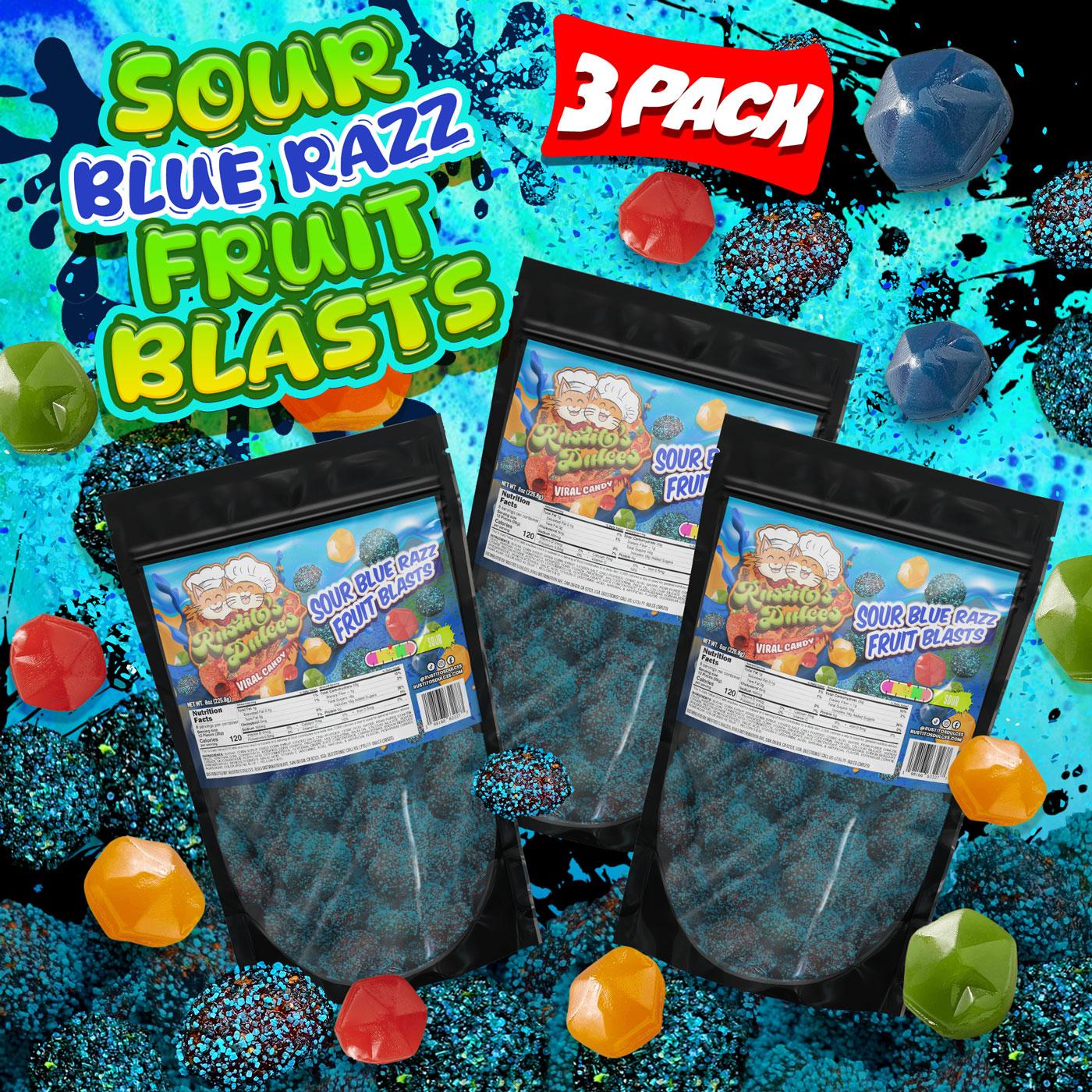3-Pack Sour Blue Razz Fruit Blasts Enchilados - Irresistibly Tangy & Fruity Treats for Candy Lovers Snack Liquid Sweet Spicy