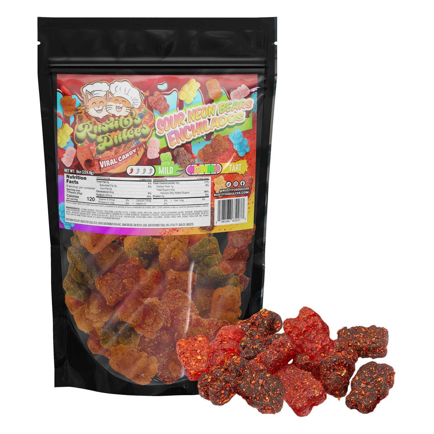 Sour Neon Bear Enchilados - Tangy, Chewy Candy with a Spicy Chamoy Kick