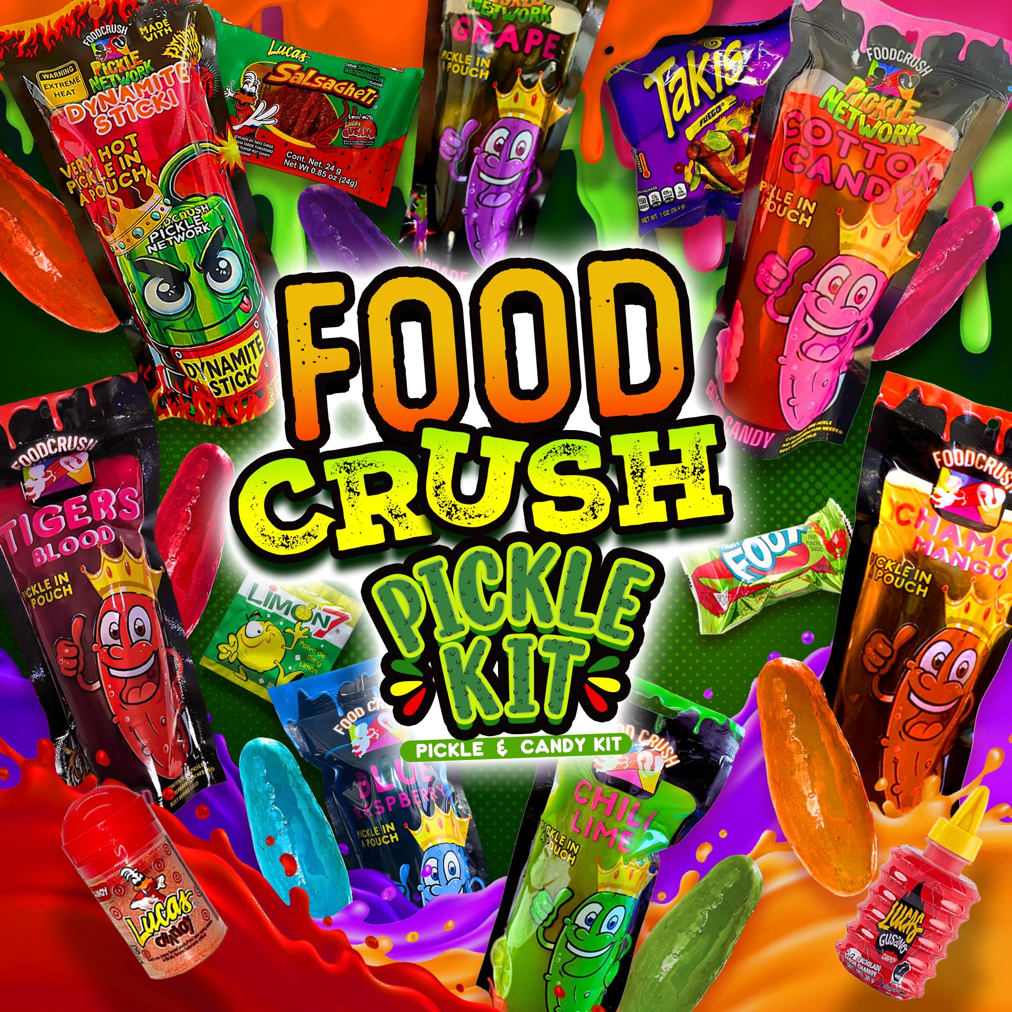 Food Crush Chamoy Pickle Kit - Cotton Candy Sour Blue Razz Grape Traditional Chamoy Mango Tangy Chili Lime