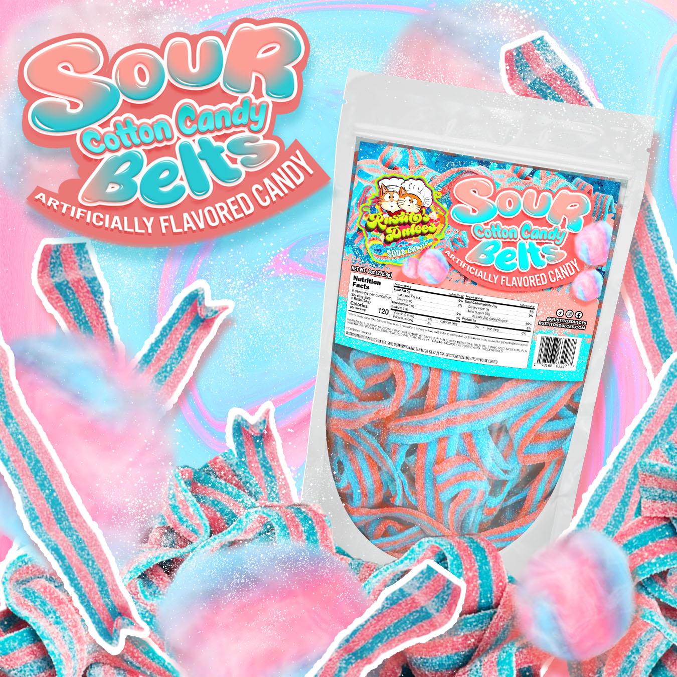 Sour Cotton Candy Belts - Irresistibly Sweet Chewy Snack and Tangy Treats for All Ages