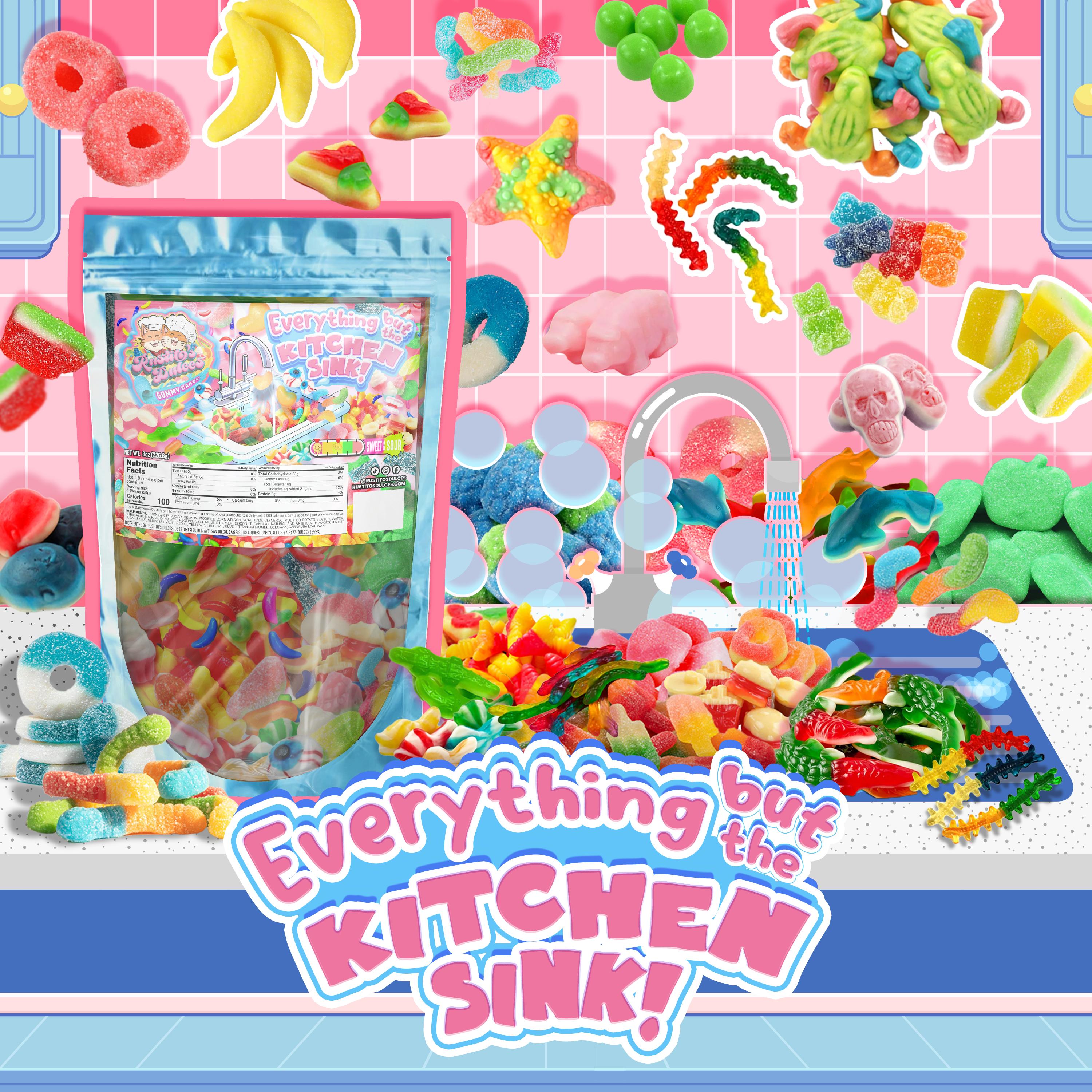 Everything but da Kitchen Sink Gummy Mix A Sweet, Sour and Chewy Candy Treat for All Ages Strawberry Watermelon