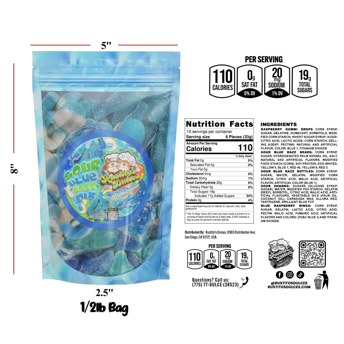 Sour Blue Razz Gummy Mix - Tangy Blue Raspberry Snack Gummi Mix for Sour Candy Lovers