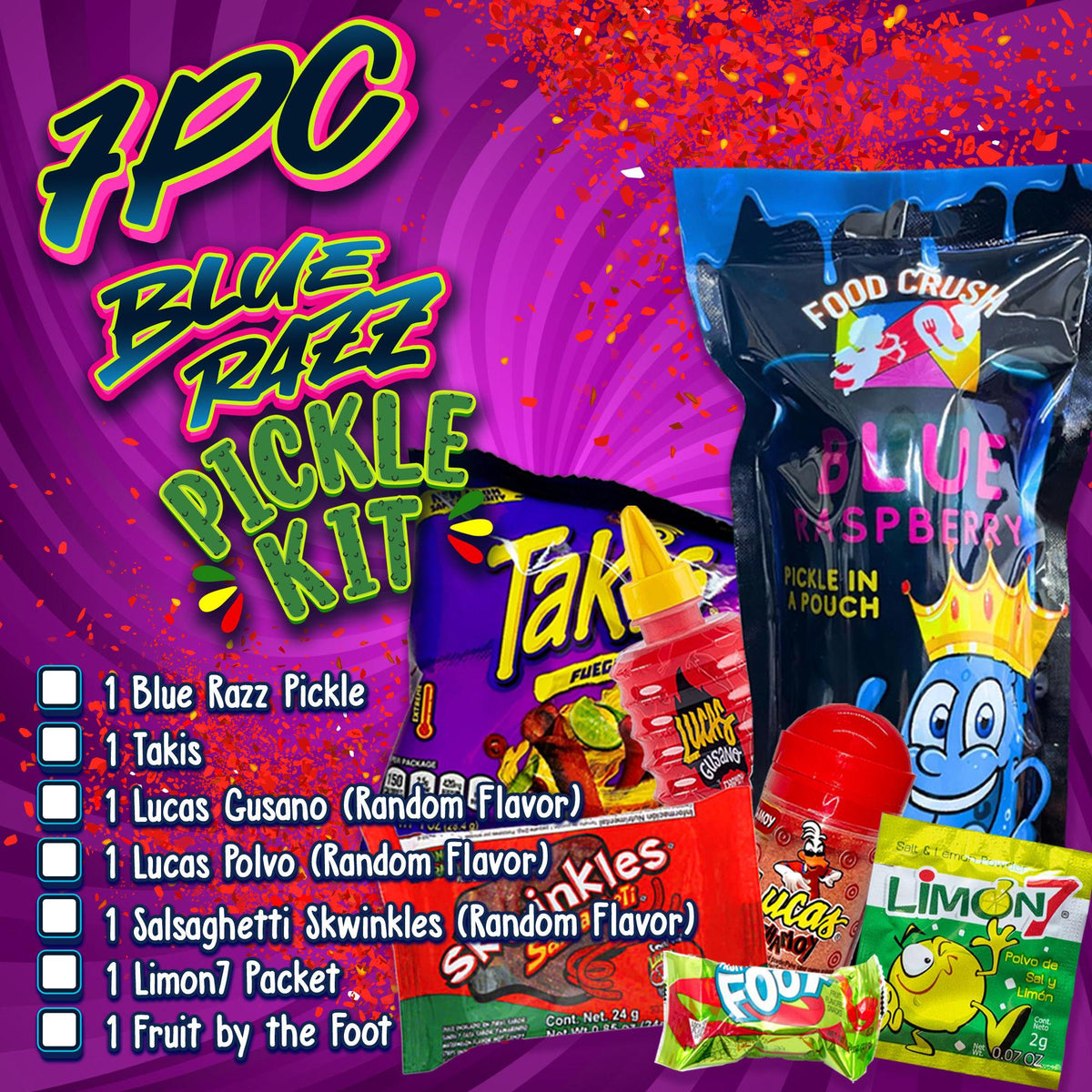 Blue Raspberry Sour Razzles Blue Razz Pickle Kit - 7pc Sweet & Sour Blue Raspberry Pickle Snack Ex ...