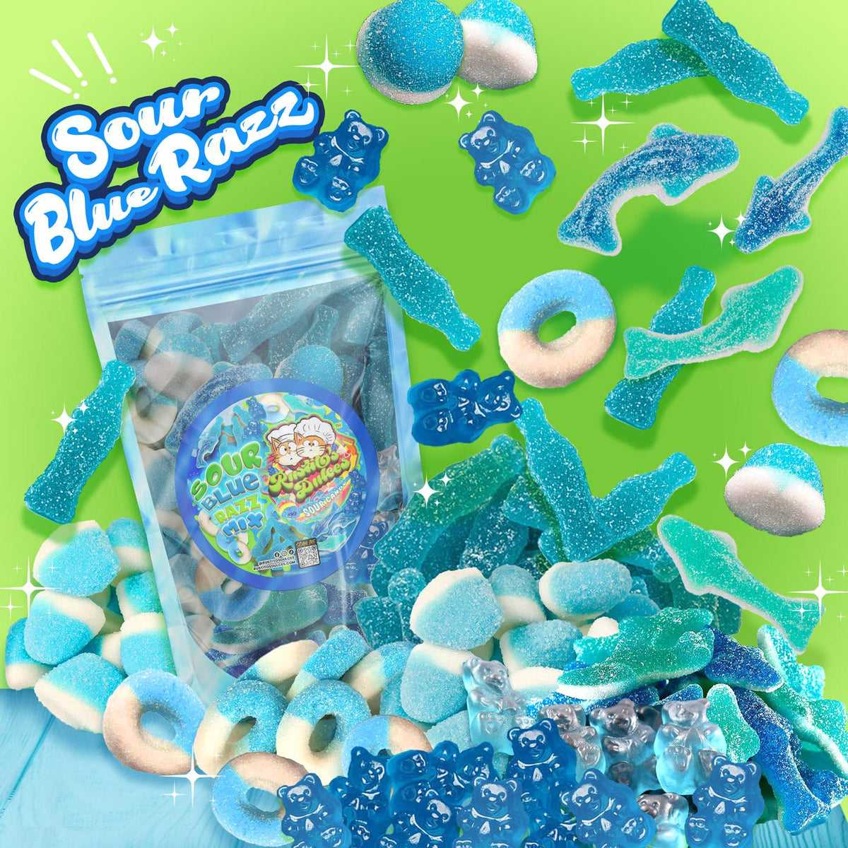 Blue Raspberry Sour Razzles Sour Blue Razz Gummy Mix - Tangy Blue Raspberry Snack Gummi Mix for So ...