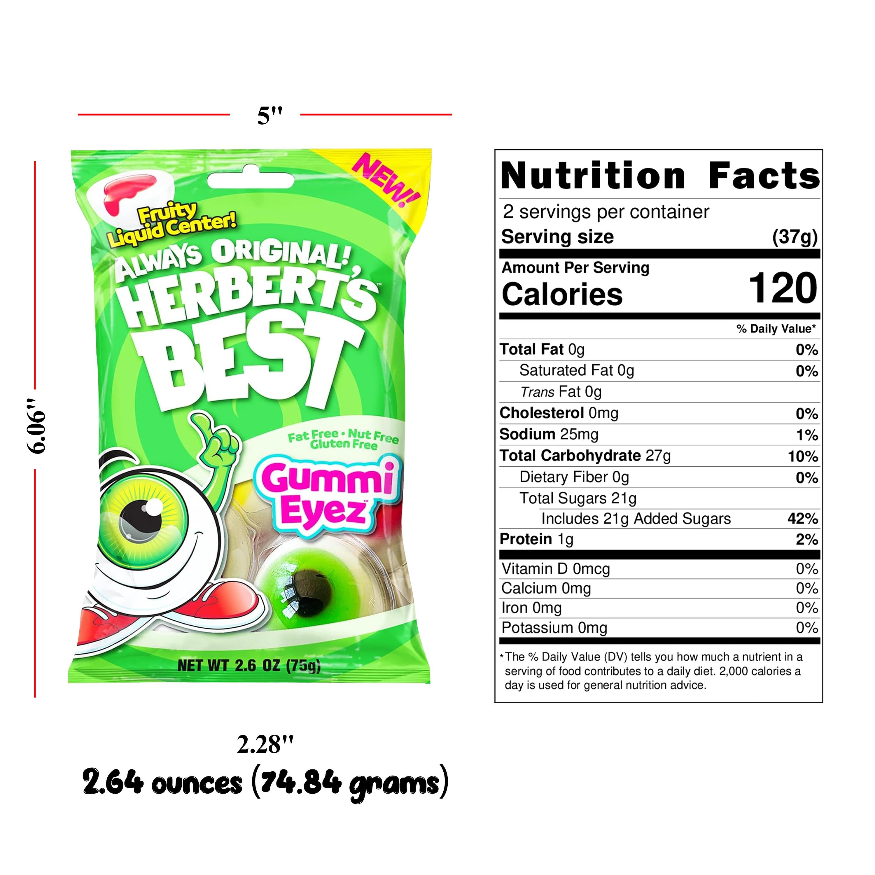 Herbert's Best Gummi Eyez Candy with Fruit Flavored Liquid Center - Fun and Flavorful Chewy Sweet Treats