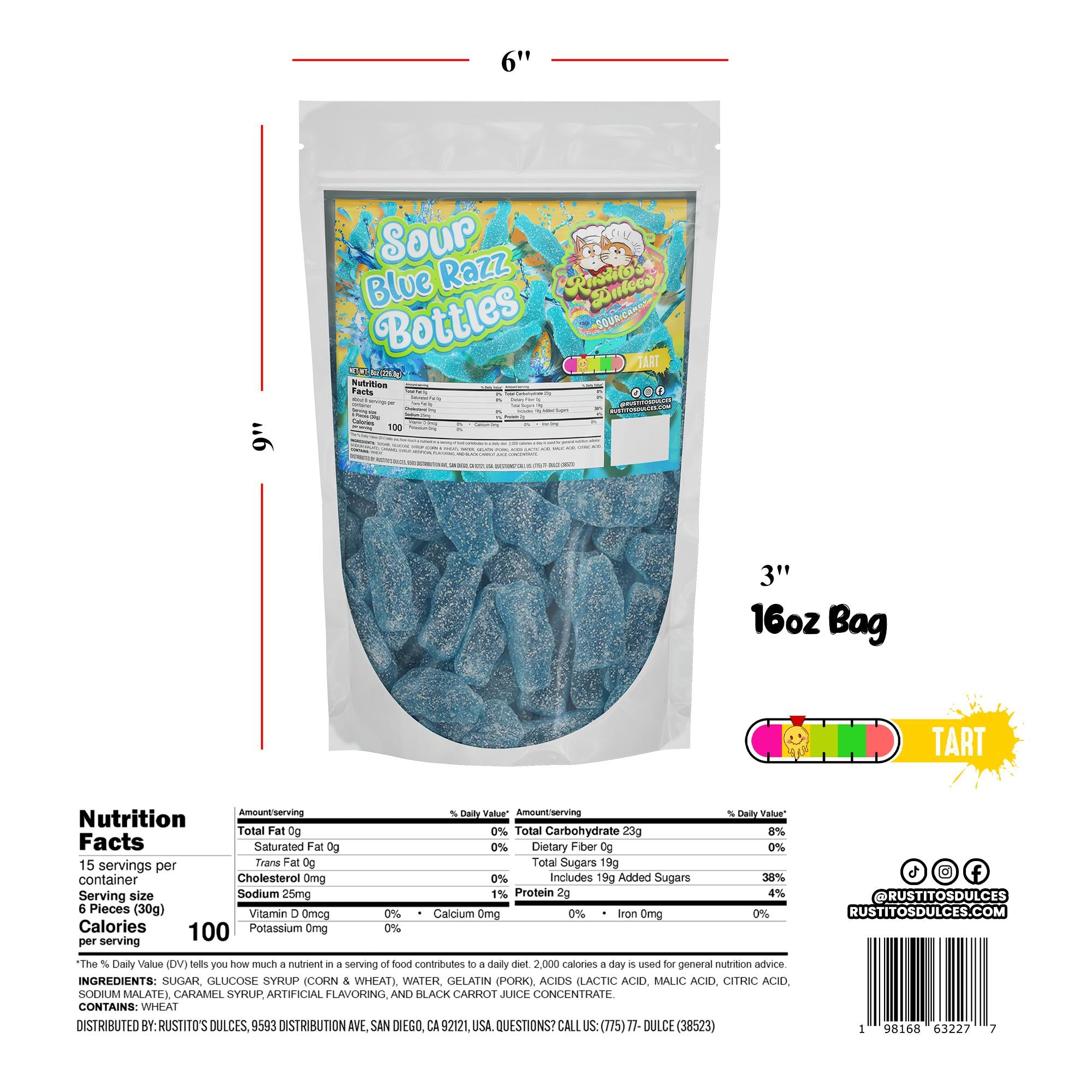Sour Blue Razz Bottles -  Fruity, Tart, and Chewy Goodness!