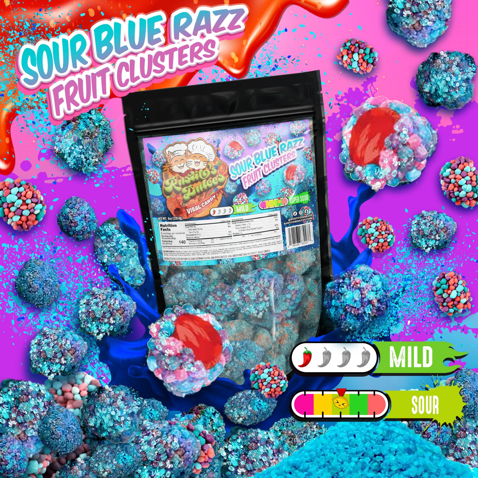 Sour Blue Razz Fruit Clusters - 8oz bag - an electrifying fusion of sour and sweet! Candy Snack