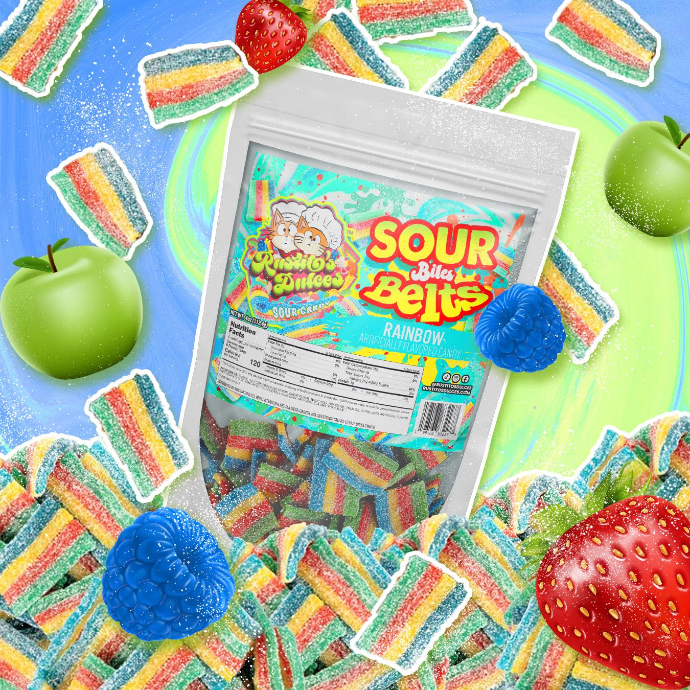 Rainbow Sour Belt Bites candy belts
