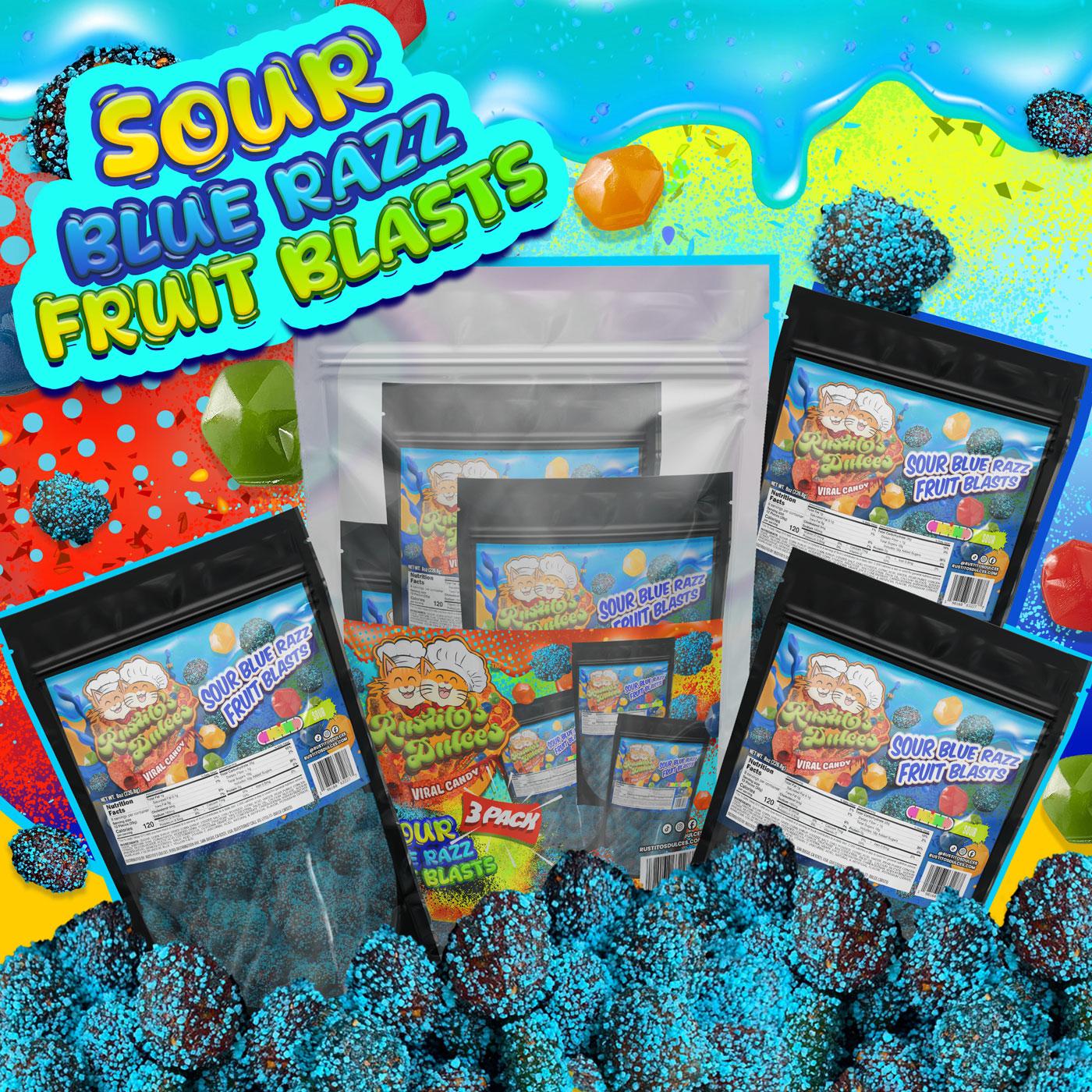 3-Pack Sour Blue Razz Fruit Blasts Enchilados - Irresistibly Tangy & Fruity Treats for Candy Lovers Snack Liquid Sweet Spicy