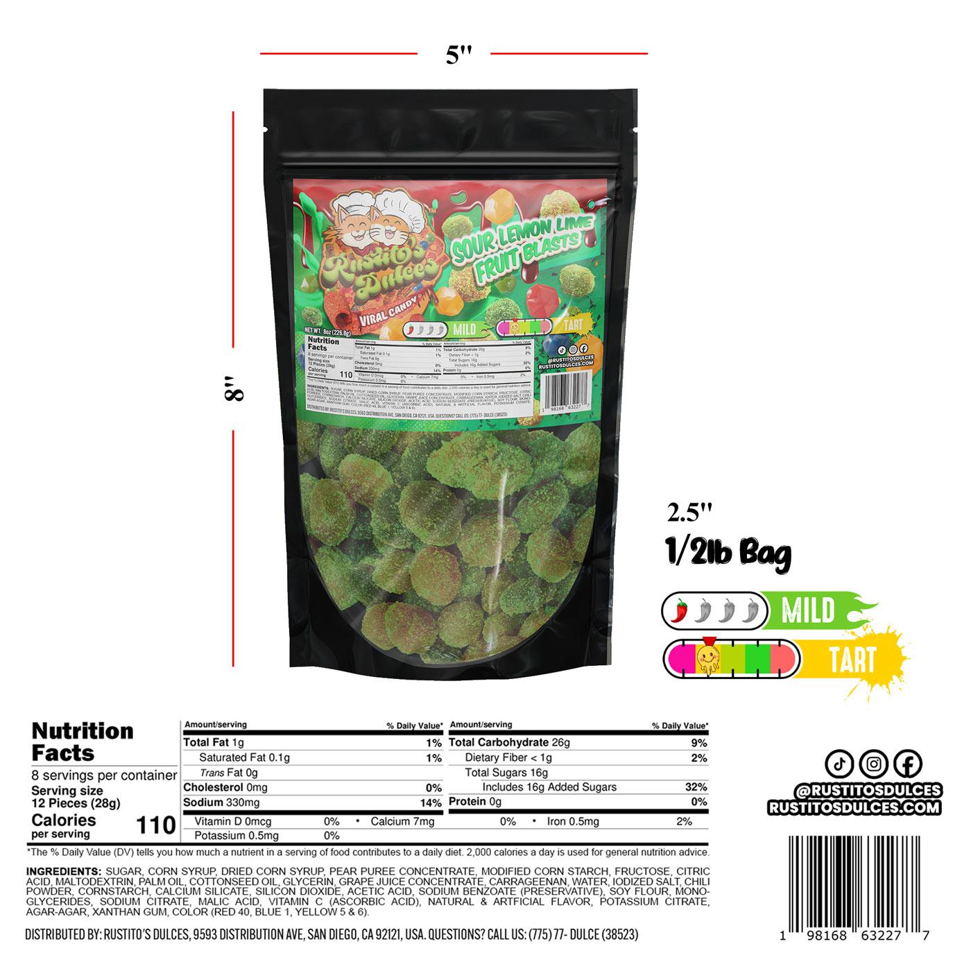Sour Lemon Lime Fruit Blasts Enchilados - Sour, Tangy, Spicy Candy Snack & Bursting with Flavor!
