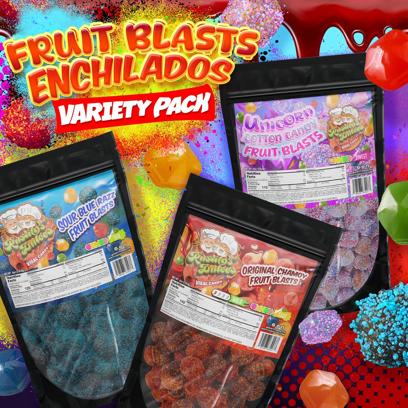 3-Flavor Variety Pack Fruit Blasts Enchilados - Sweet & Spicy Treats for Every Craving Snack Candy