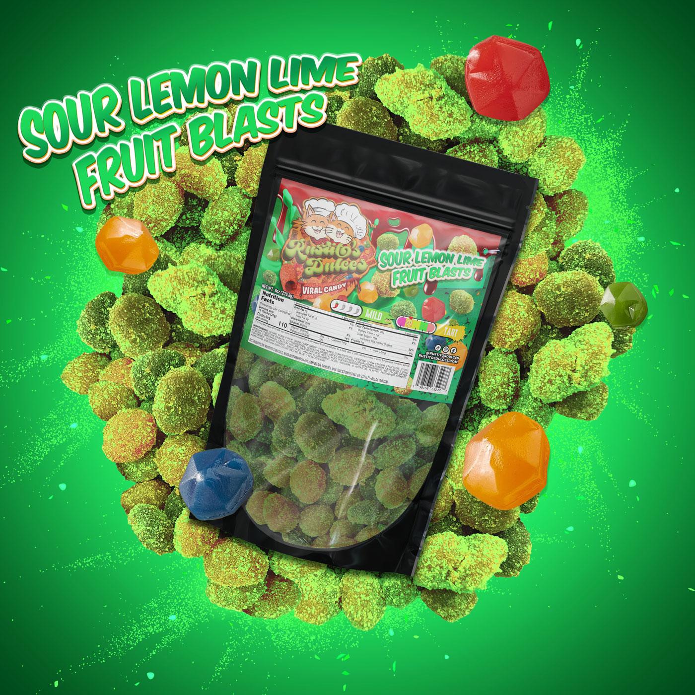 Sour Lemon Lime Fruit Blasts Enchilados - Sour, Tangy, Spicy Candy Snack & Bursting with Flavor!