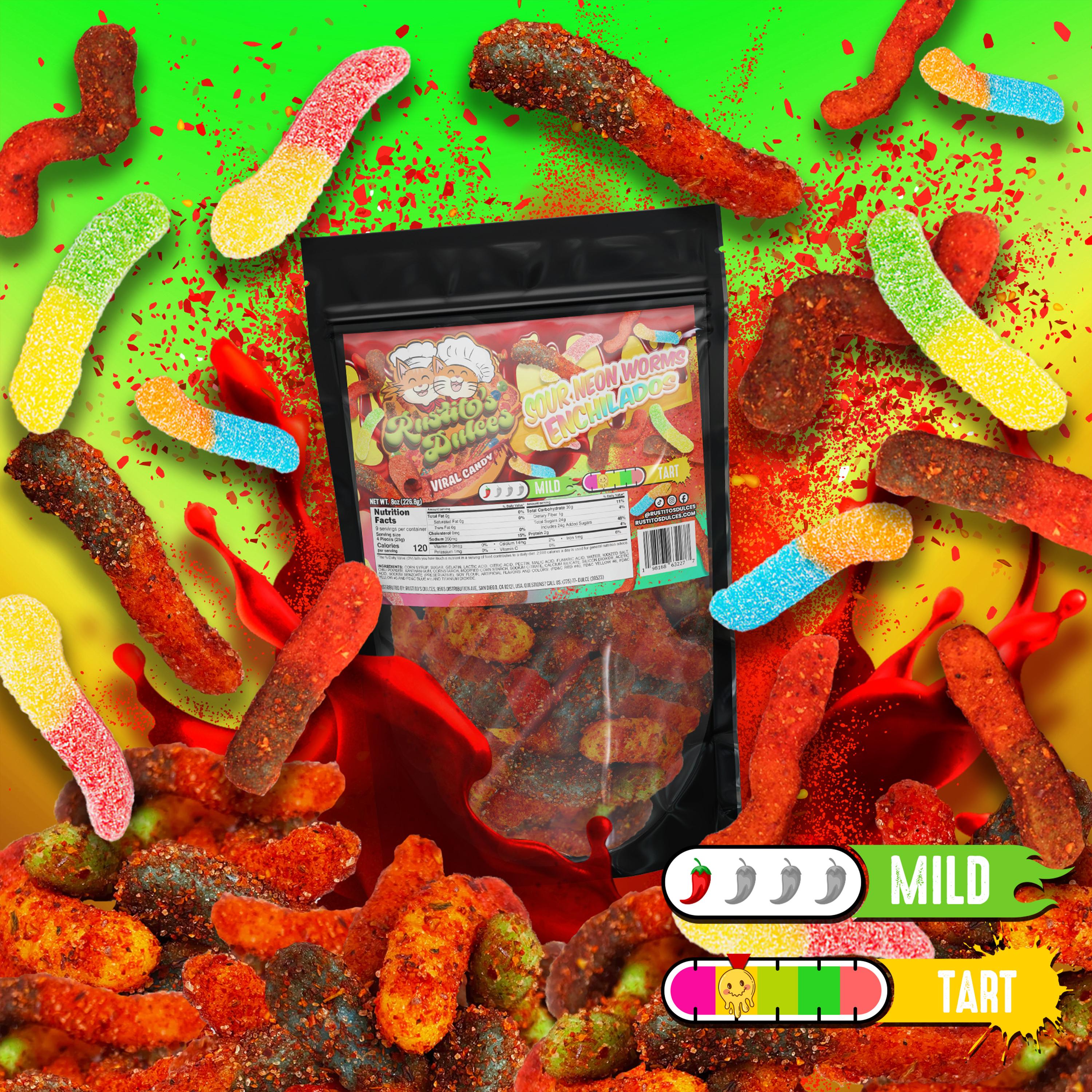 Sour Neon Worms Enchilados sour candies
