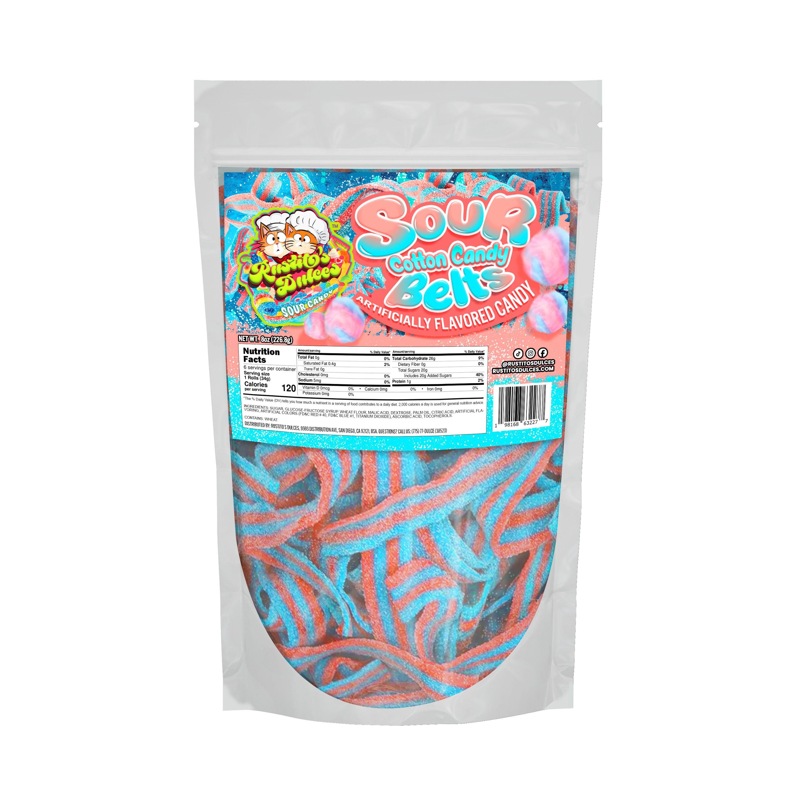Sour Cotton Candy Belts - Irresistibly Sweet Chewy Snack and Tangy Treats for All Ages