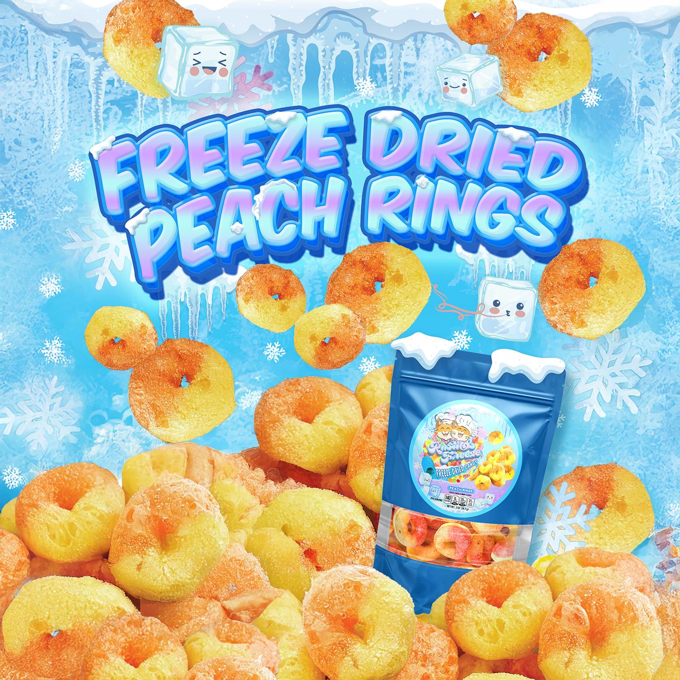 Freeze-Dried Peach Rings - Irresistible Sweet & Crunchy Treats Traditional Peach Fruit Flavor Candy in a 2oz Bag
