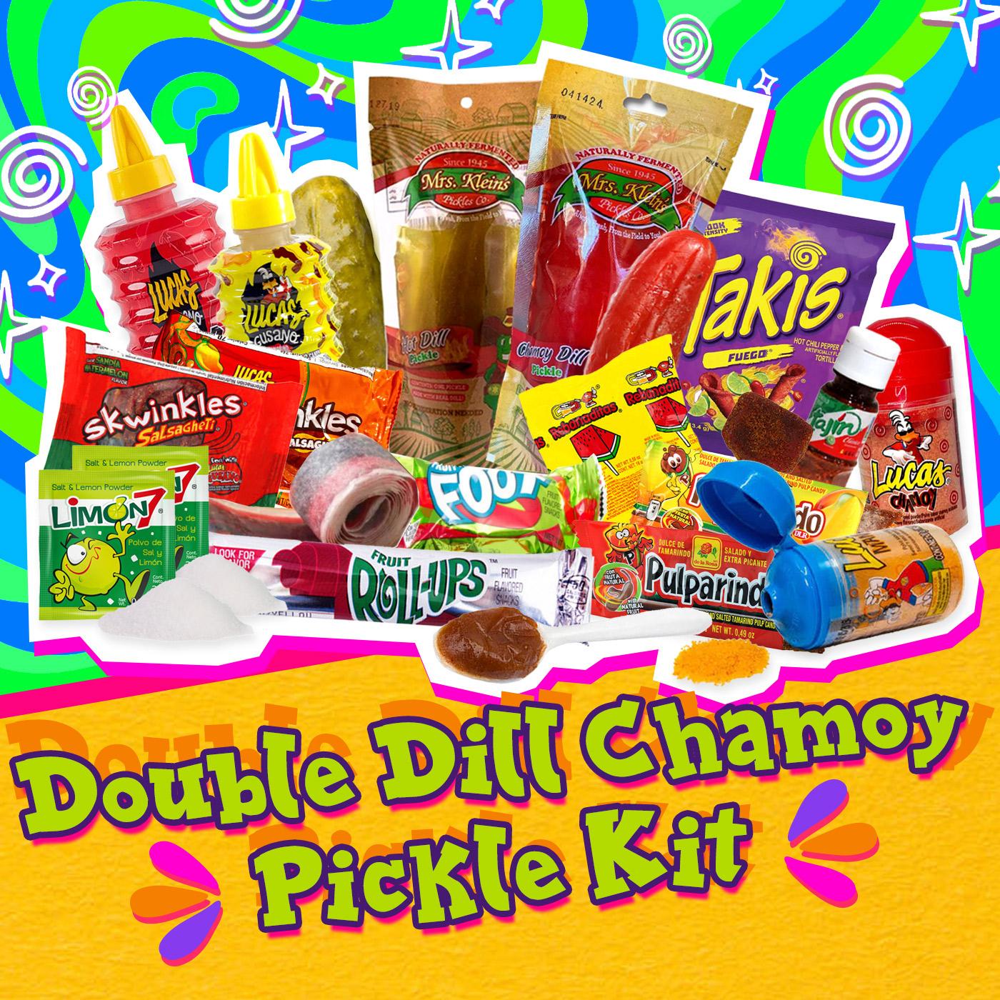 Double Dill Chamoy Pickle Kit with Mrs. Klein's Chamoy and Dill Pickles Sour Snack Food