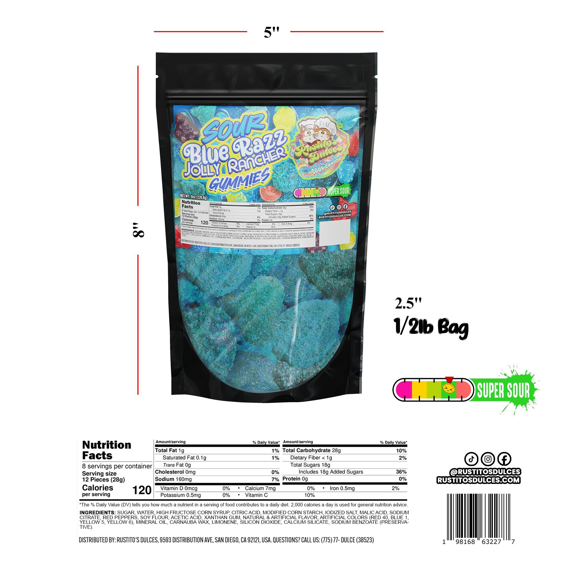 Sour Blue Razz Jolly Rancher Gummies - Bold Blue Raspberry Flavor, Chewy & Addictive