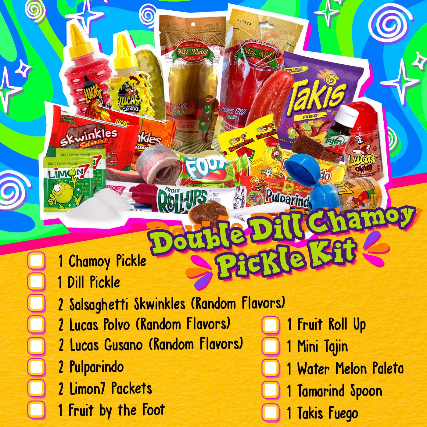 Double Dill Chamoy Pickle Kit with Mrs. Klein's Chamoy and Dill Pickles Sour Snack Food