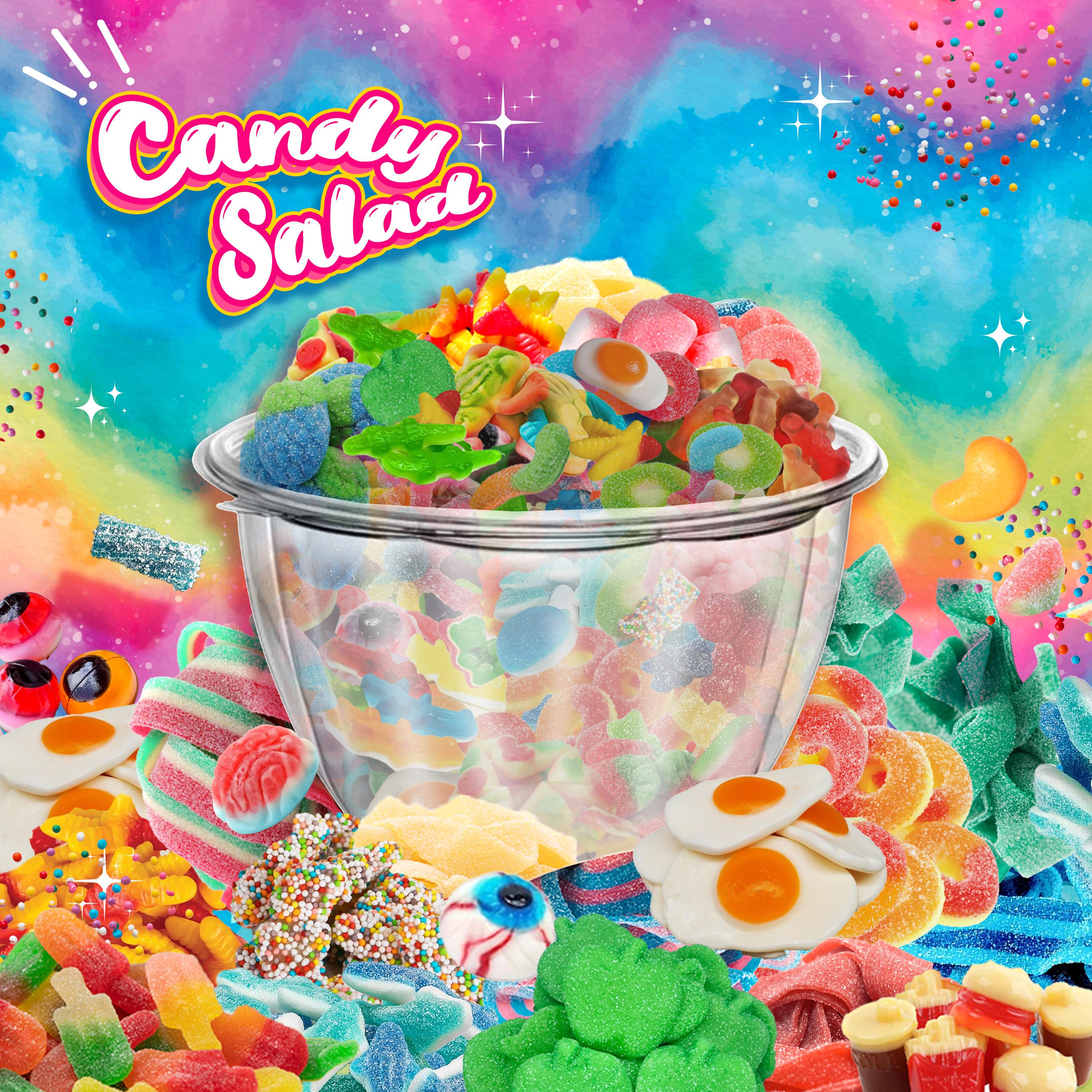 Candy Salad - Colorful Custom Gummy Mix with Topper Powders and Sauces for the Perfect Sweet Treat Fruit Flavored Bonbon