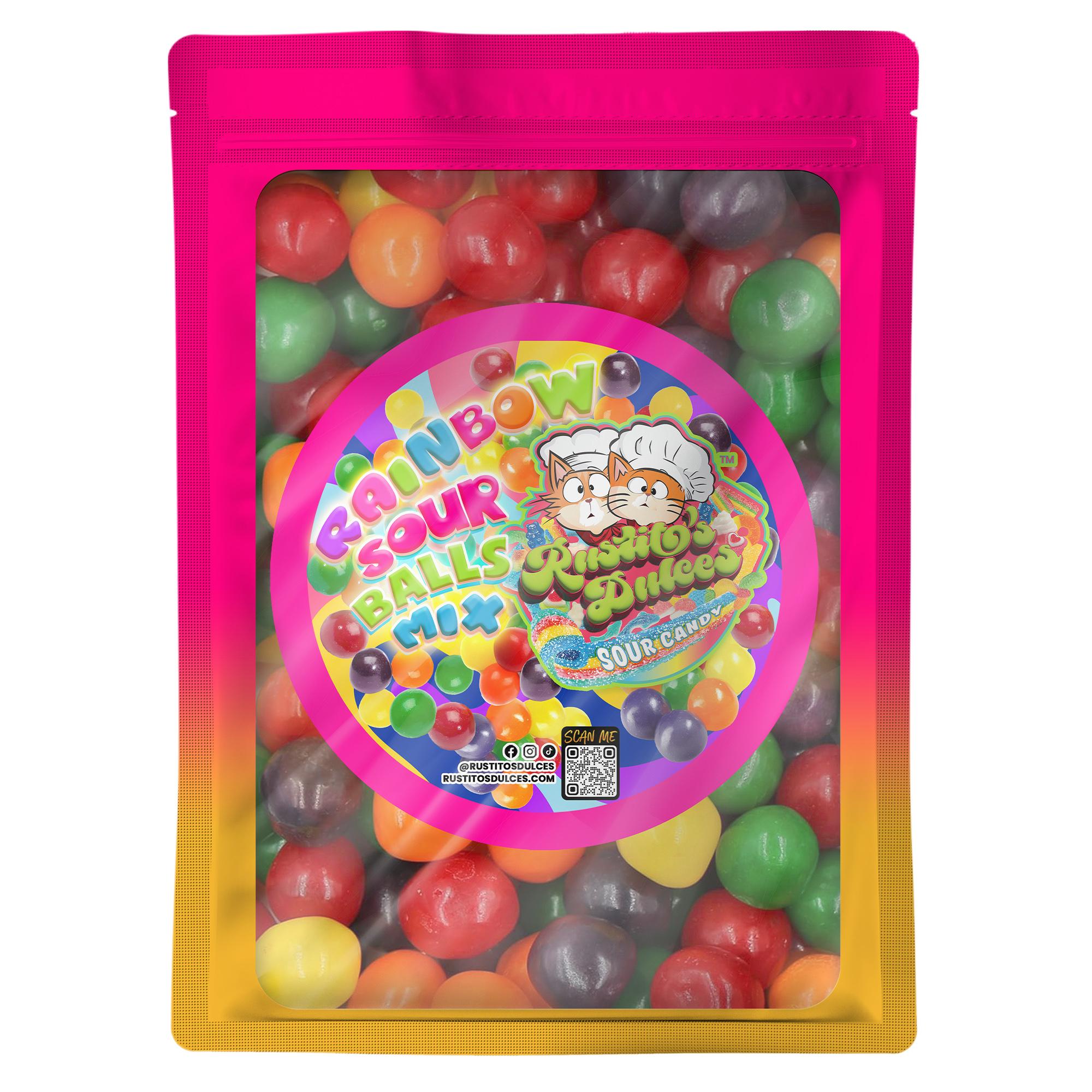 Rainbow Sour Balls Mix Assorted Chewy Fruit Candy Sours Sweet and Tart Retro Candy Snack