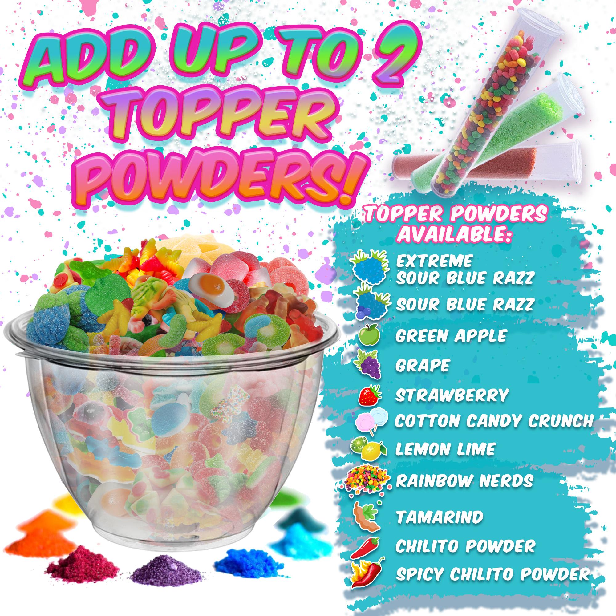 Candy Salad - Colorful Custom Gummy Mix with Topper Powders and Sauces for the Perfect Sweet Treat Fruit Flavored Bonbon
