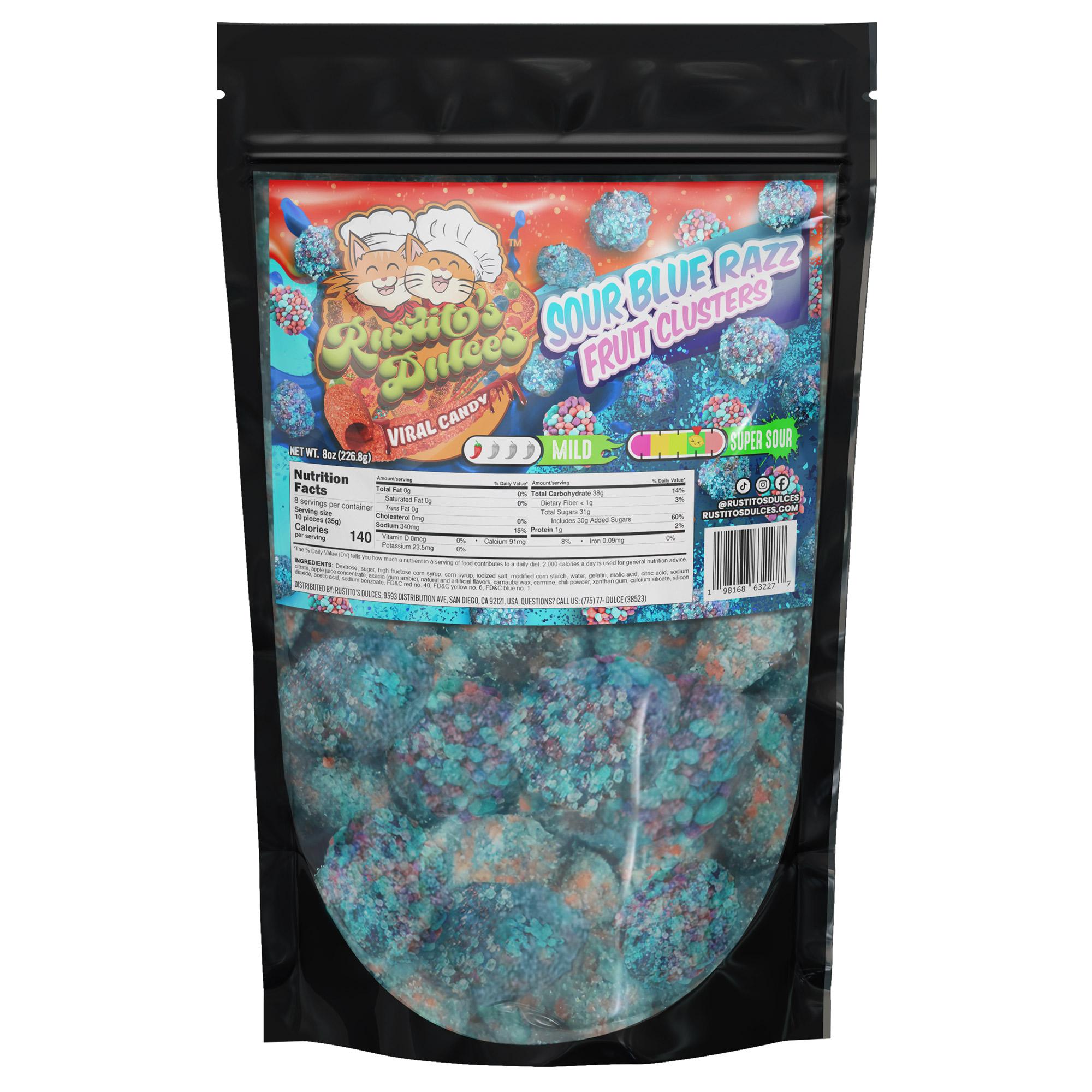 Sour Blue Razz Fruit Clusters - 8oz bag - an electrifying fusion of sour and sweet! Candy Snack