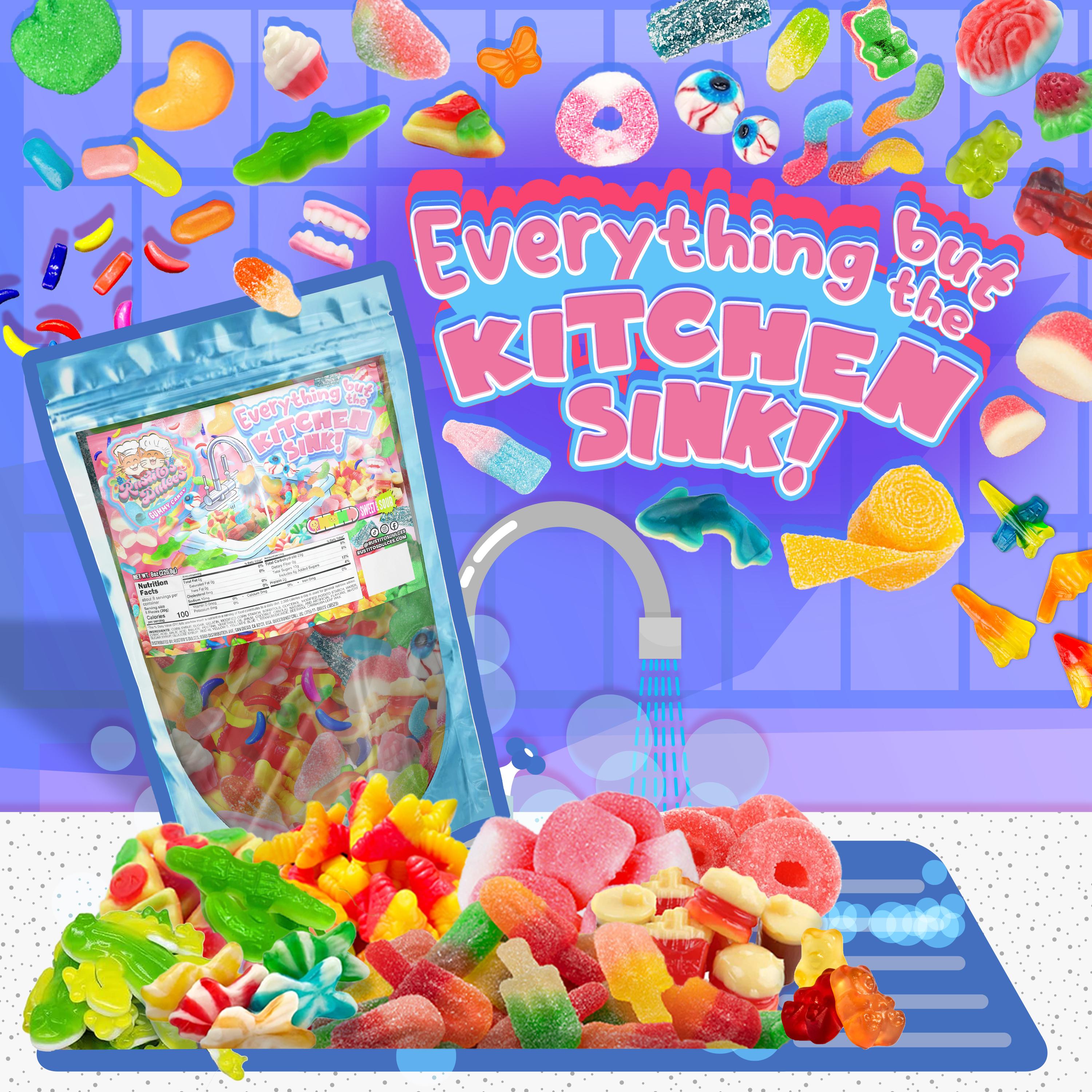 Everything but da Kitchen Sink Gummy Mix A Sweet, Sour and Chewy Candy Treat for All Ages Strawberry Watermelon
