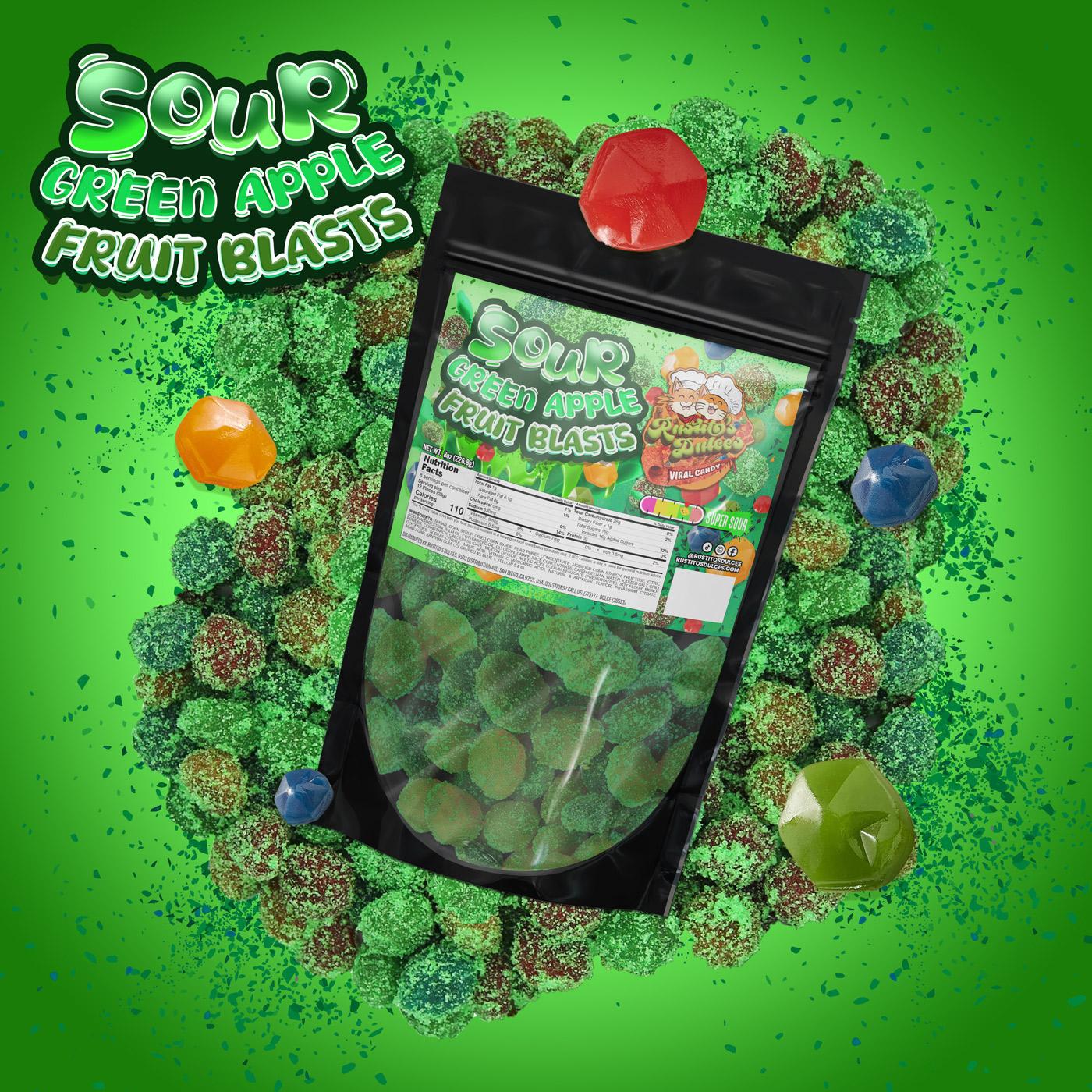 Rustito's Dulces Sour Green Apple Fruit Blasts - Sweet Sour & Oh So Juicy Chewy Exterior Juicy Interior Super Sour Treats Candy Bonbon Snack