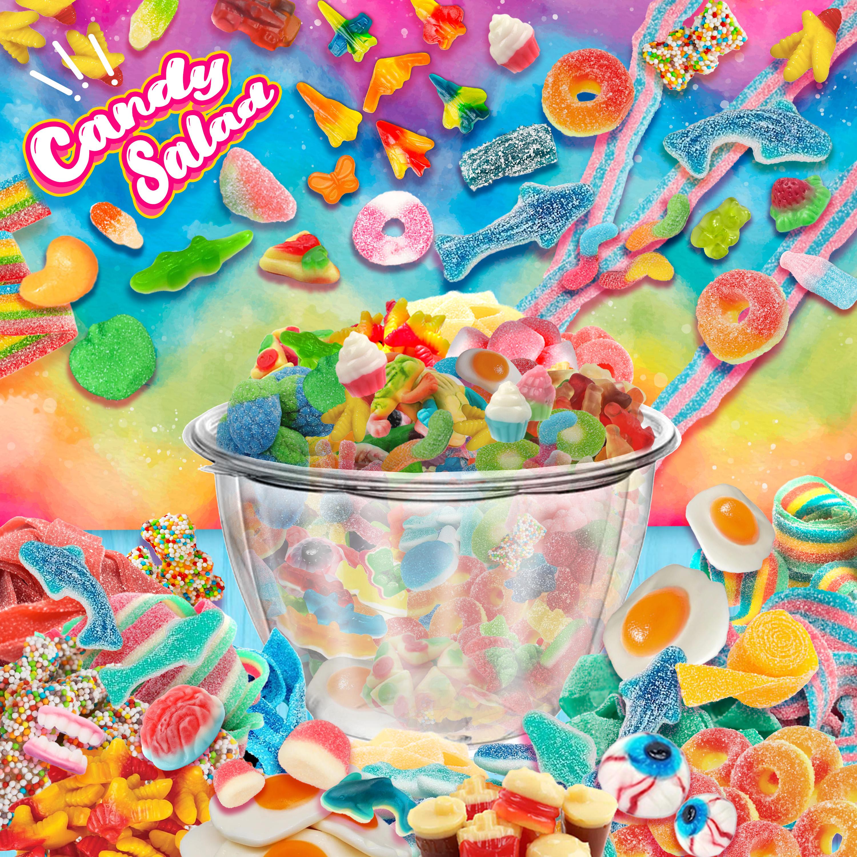 Candy Salad - Colorful Custom Gummy Mix with Topper Powders and Sauces for the Perfect Sweet Treat Fruit Flavored Bonbon