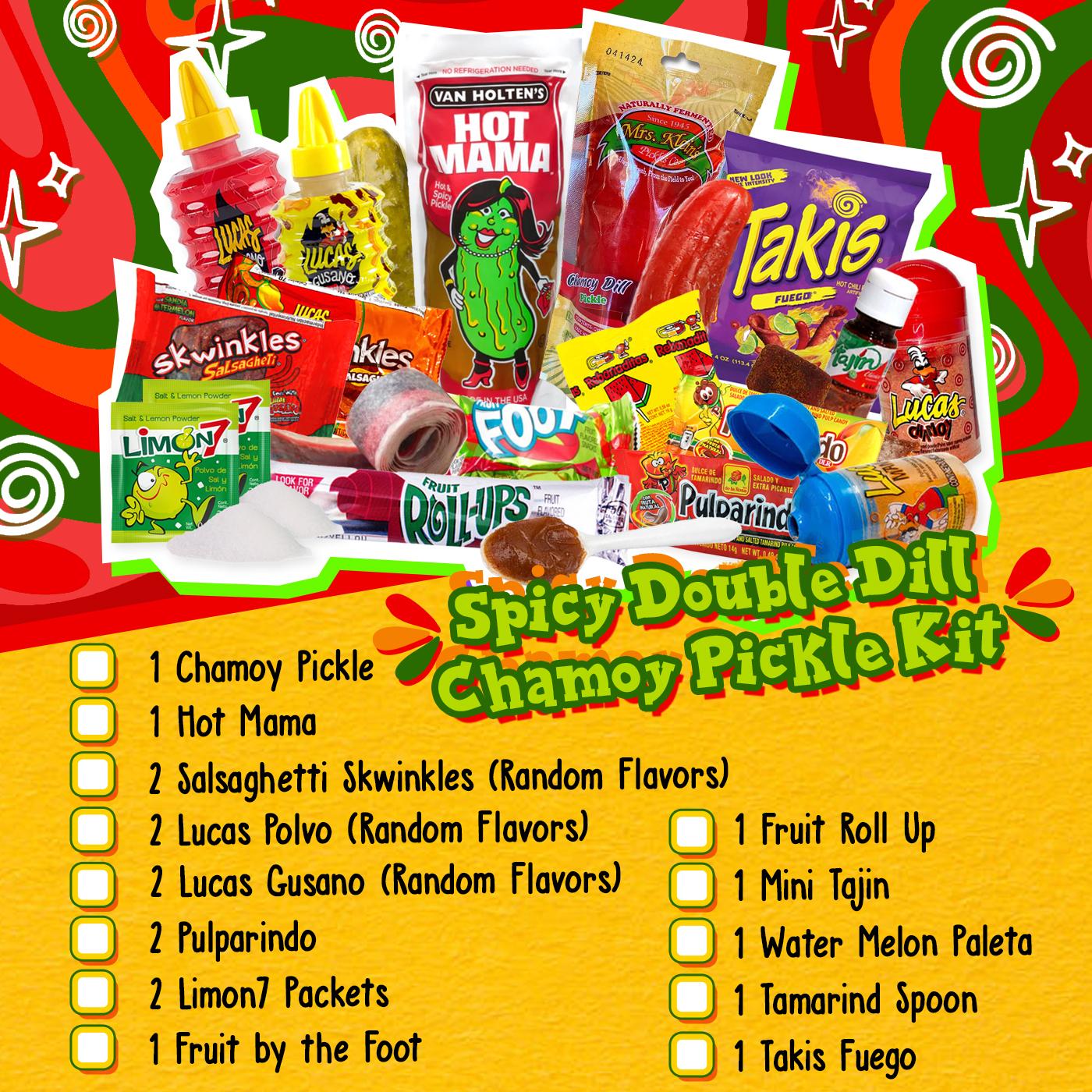Spicy Double Dill Chamoy Pickle Kit with Hot Mama Pickle and Chamoy Pickle Instant Sour and Fruit Snack