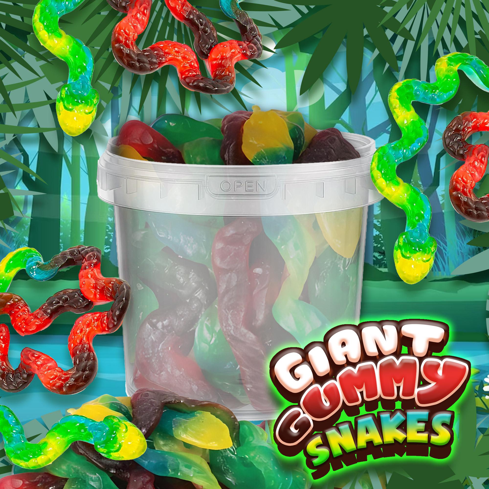 Giant Gummy Snakes in a Bucket - Fruity, Chewy, Nearly 3-Foot Long Candy Treats