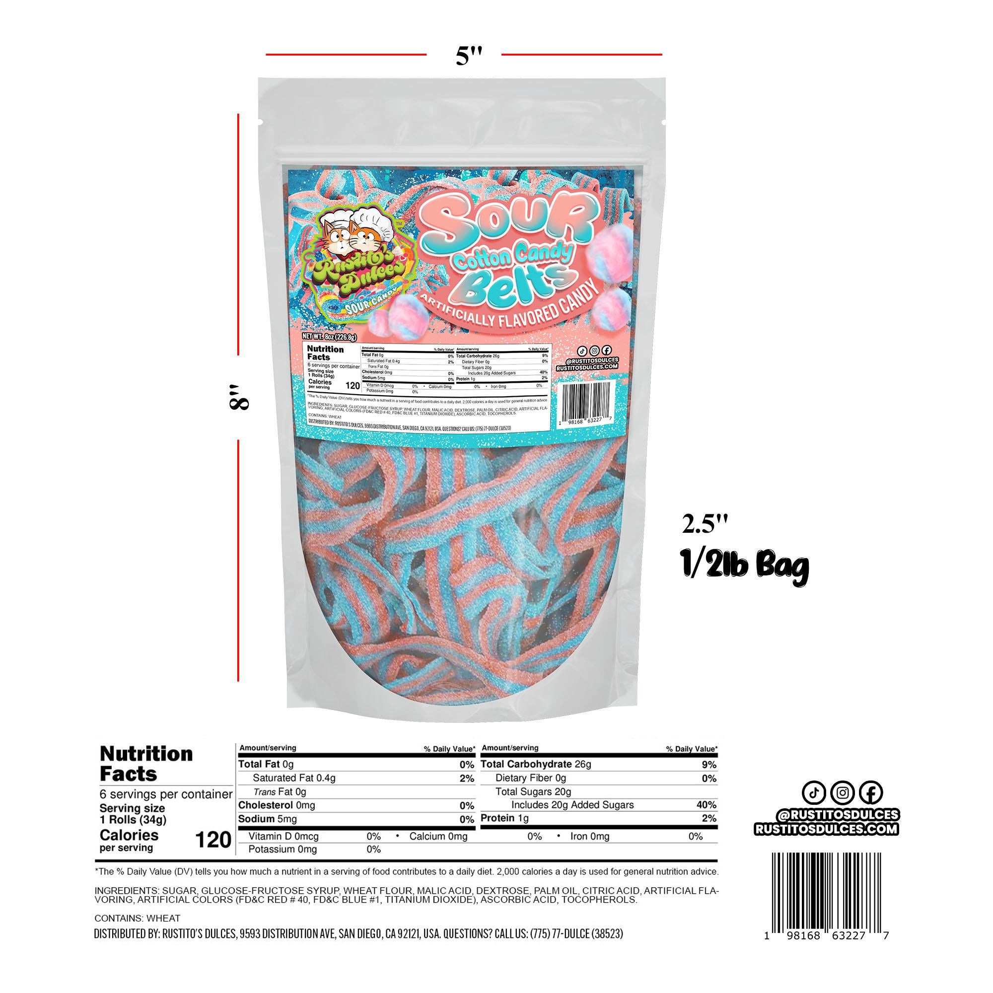 Sour Cotton Candy Belts - Irresistibly Sweet Chewy Snack and Tangy Treats for All Ages