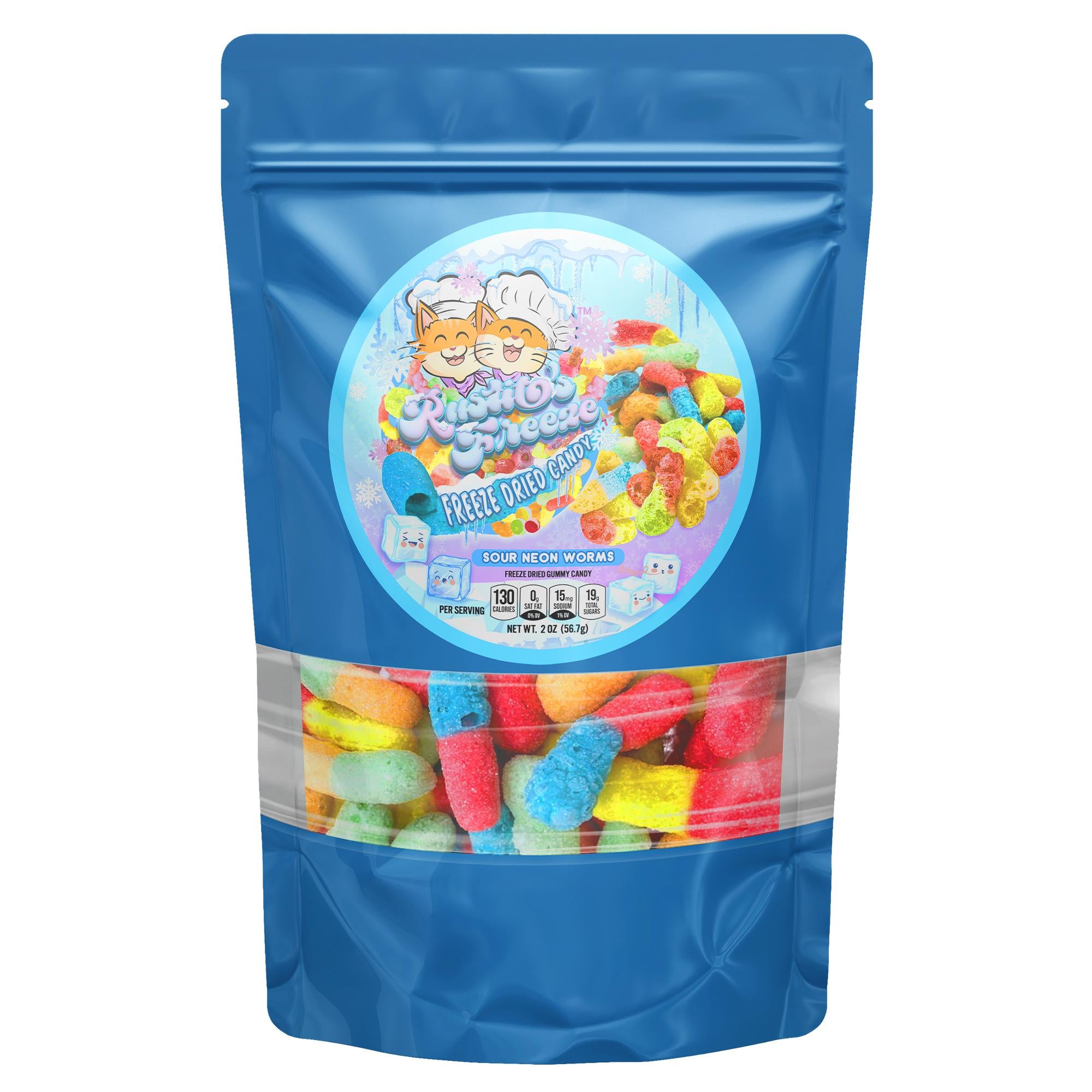 Freeze-Dried Neon Sour Worms 2oz Bag sour candies