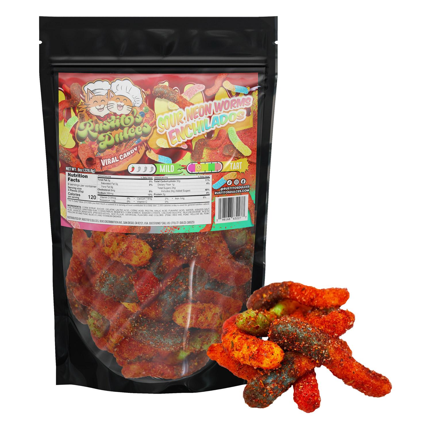 Sour Neon Worms Enchilados sour candies