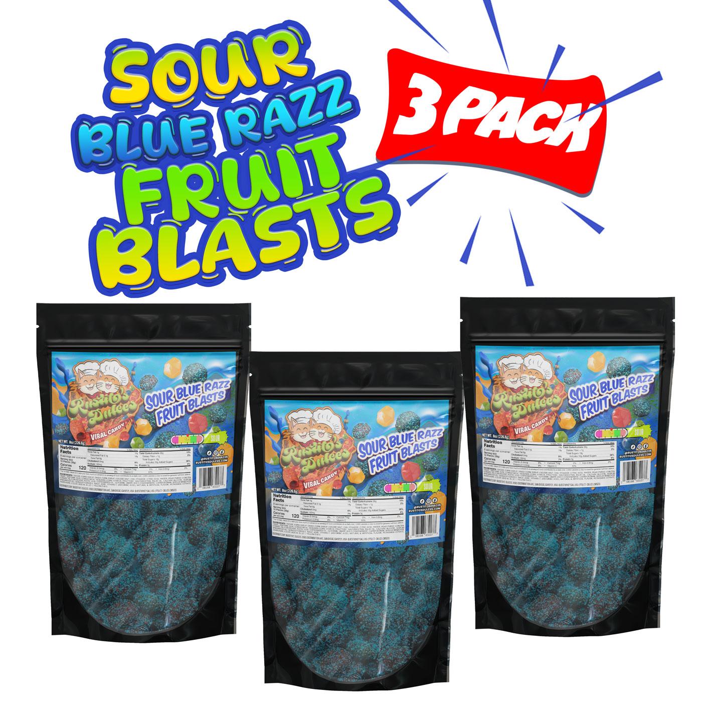 3-Pack Sour Blue Razz Fruit Blasts Enchilados - Irresistibly Tangy & Fruity Treats for Candy Lovers Snack Liquid Sweet Spicy