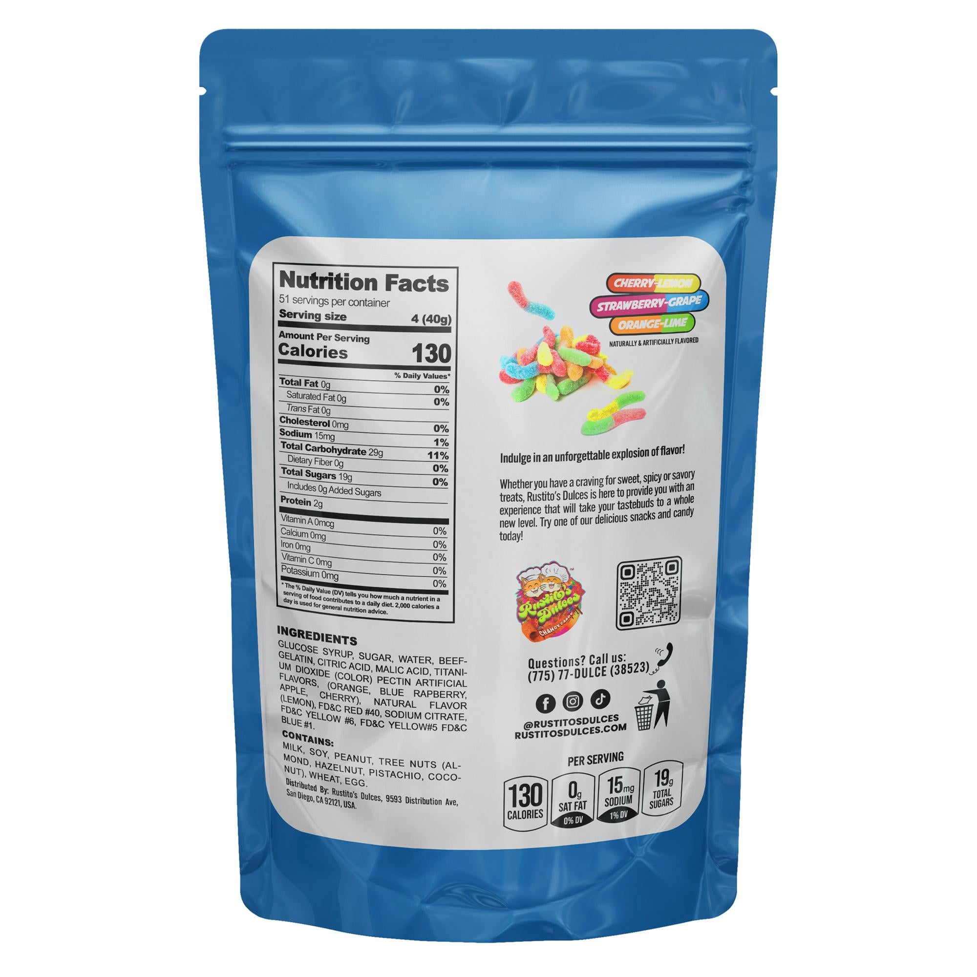 Freeze-Dried Neon Sour Worms 2oz Bag sour candies