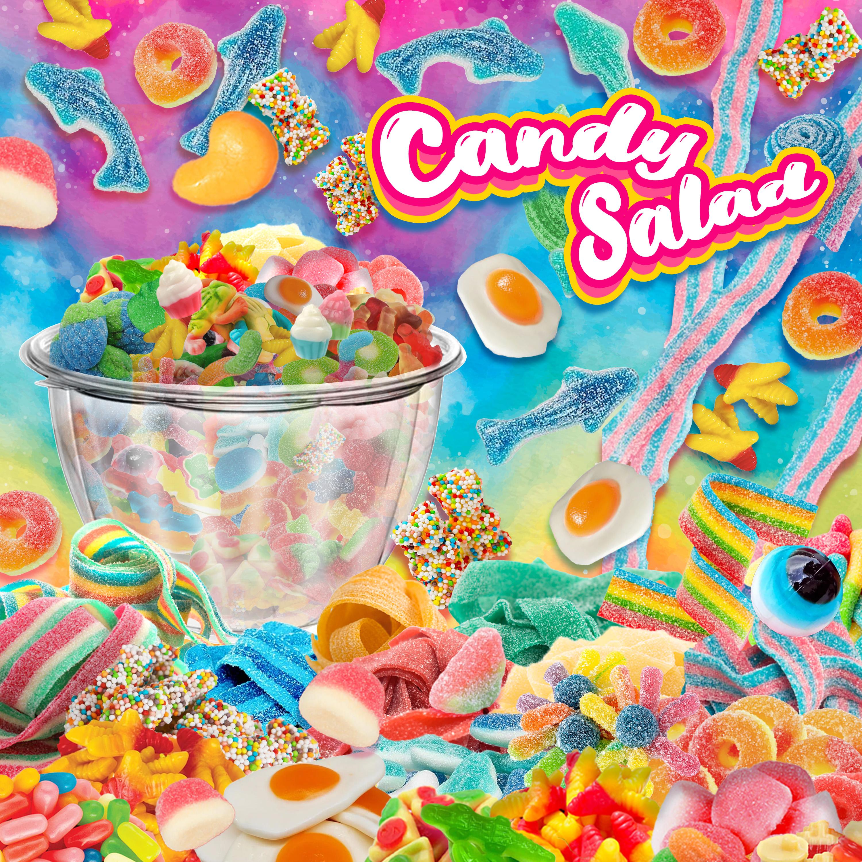 Candy Salad - Colorful Custom Gummy Mix with Topper Powders and Sauces for the Perfect Sweet Treat Fruit Flavored Bonbon