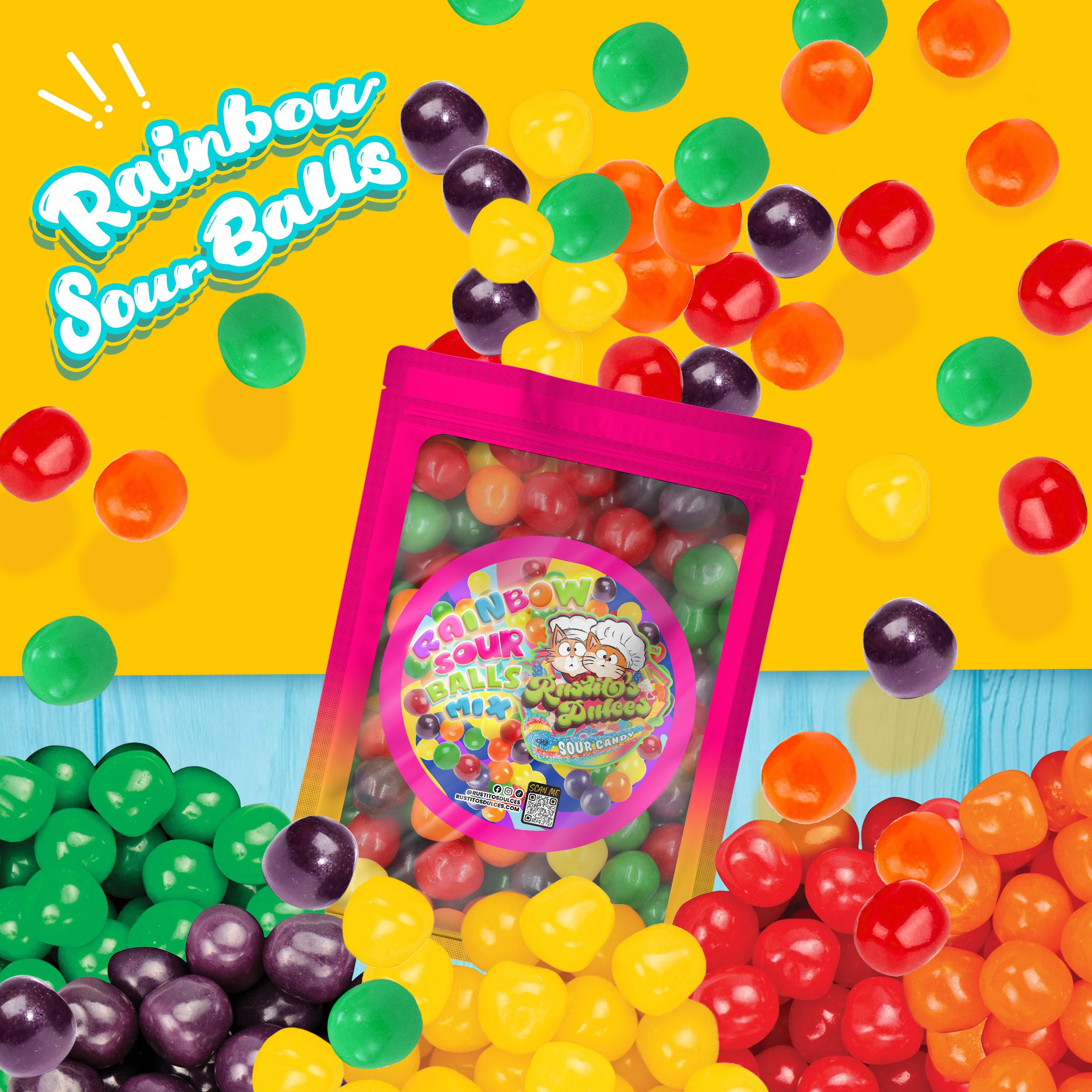 Rainbow Sour Balls Mix Assorted Chewy Fruit Candy Sours Sweet and Tart Retro Candy Snack