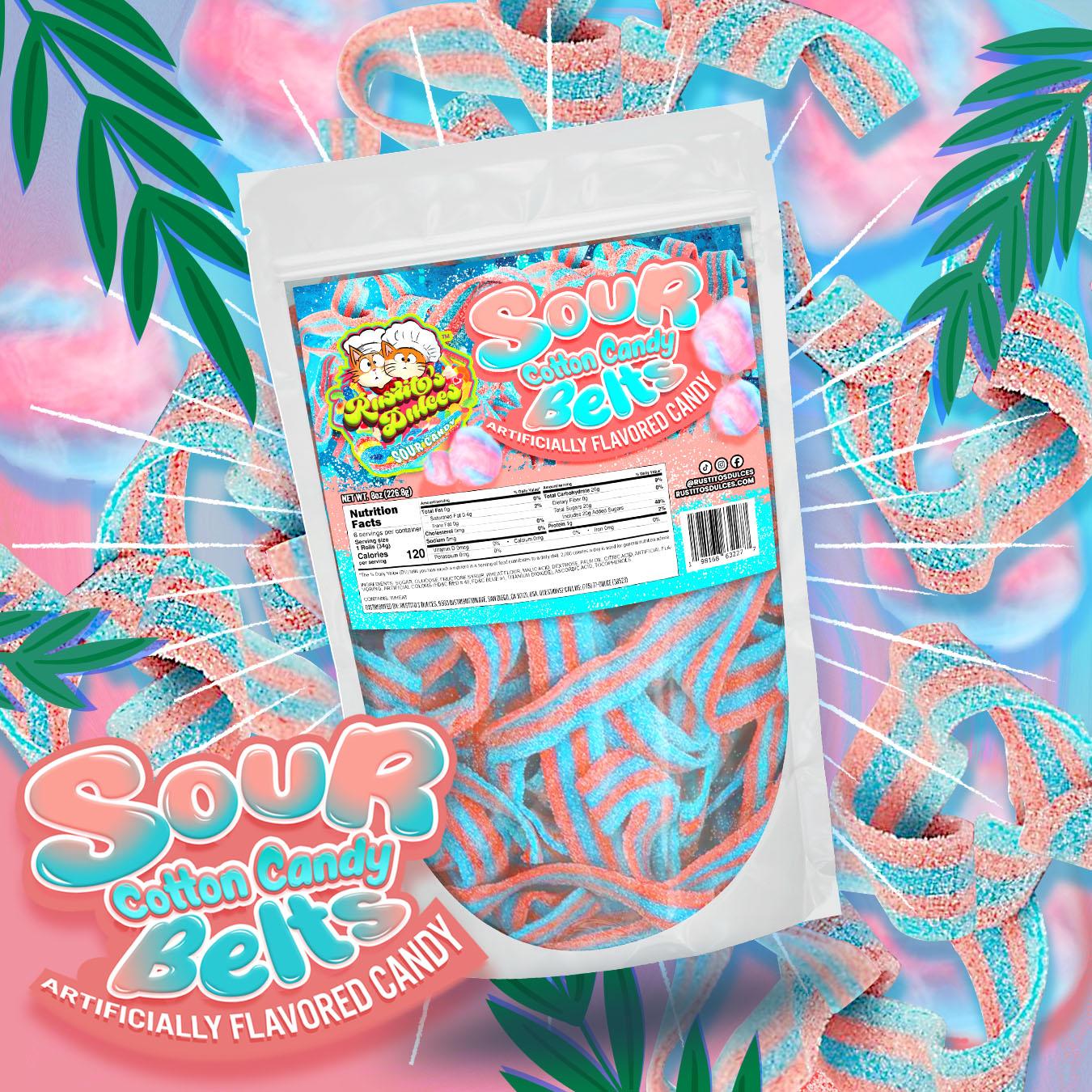 Sour Cotton Candy Belts - Irresistibly Sweet Chewy Snack and Tangy Treats for All Ages